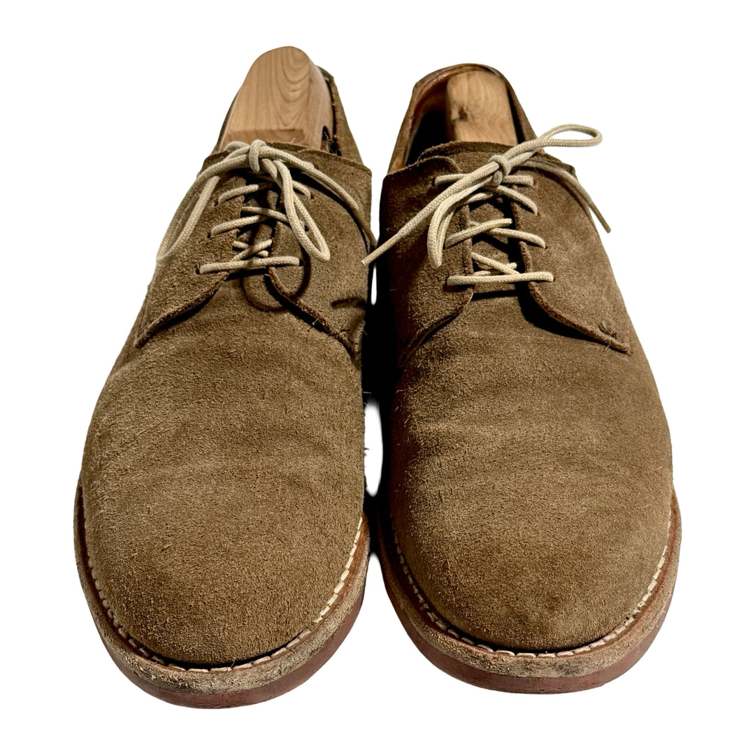 1990’S ALLEN EDMONDS MADE IN USA RED BRICK VIBRAM SOLED BROWN SUEDE OXFORD SHOES 10.5