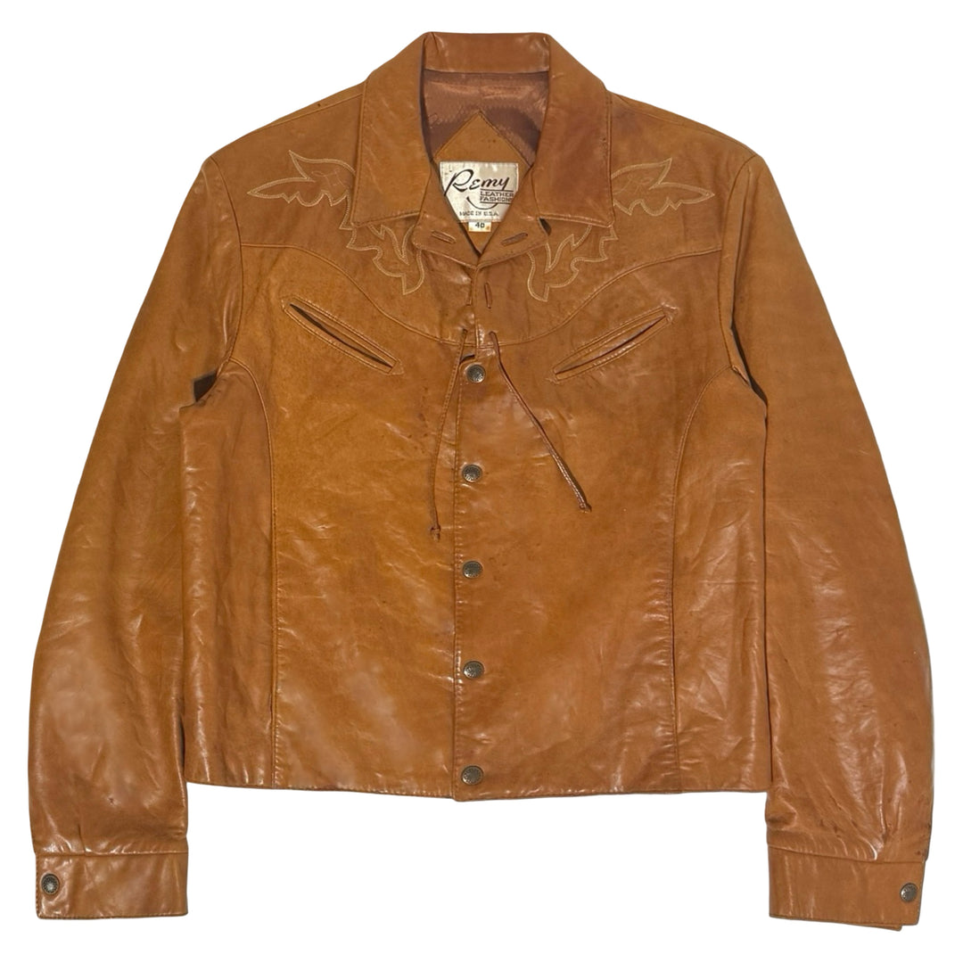 1960’S REMY MADE IN USA CROPPED WESTERN EMBROIDERED LAMB LEATHER JACKET MEDIUM