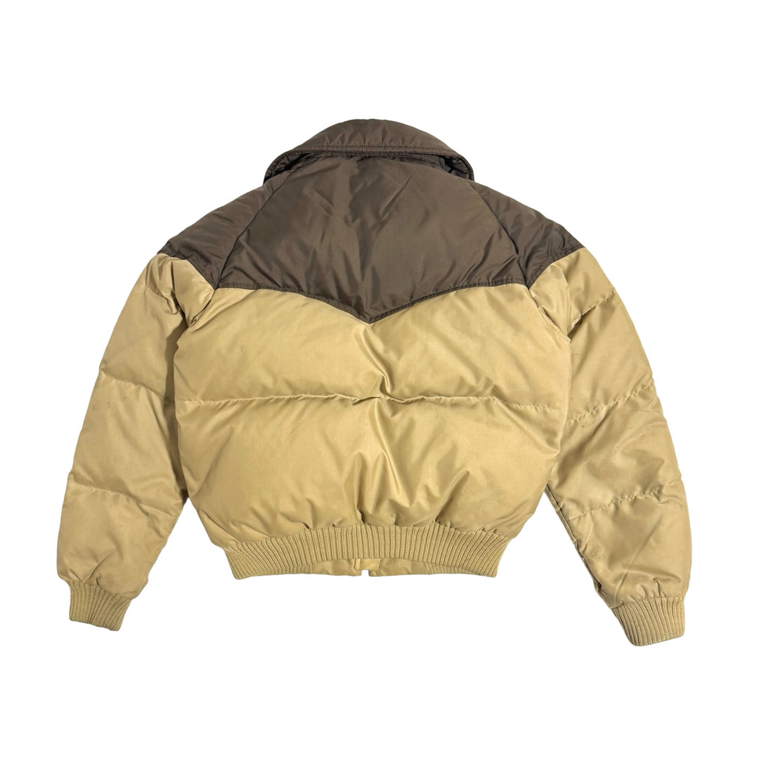 1970’S HIGH SLOPE MADE IN USA CROPPED WESTERN LEATHER ACCENT QUILTED GOOSE DOWN JACKET X-LARGE