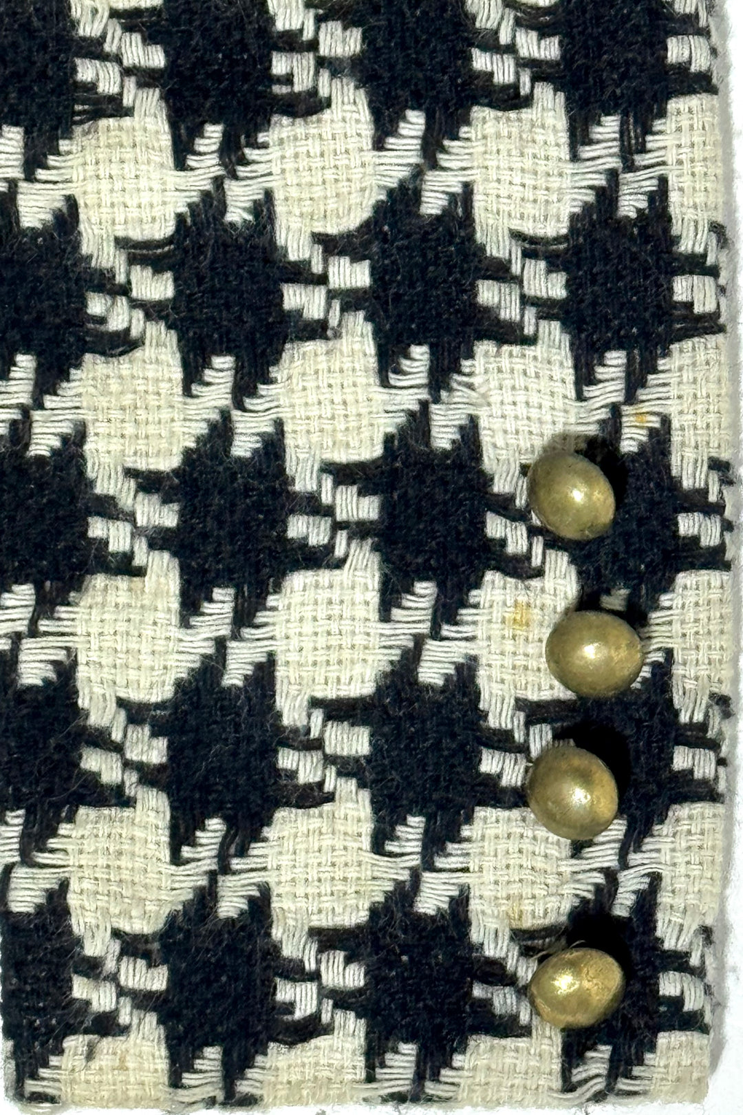 1960S MOD MADE IN USA BLACK &amp; WHITE WOOL HOUNDSTOOTH TUNIC &amp; SKIRT TWO-PIECE SET WOMEN’S SMALL/MEDIUM