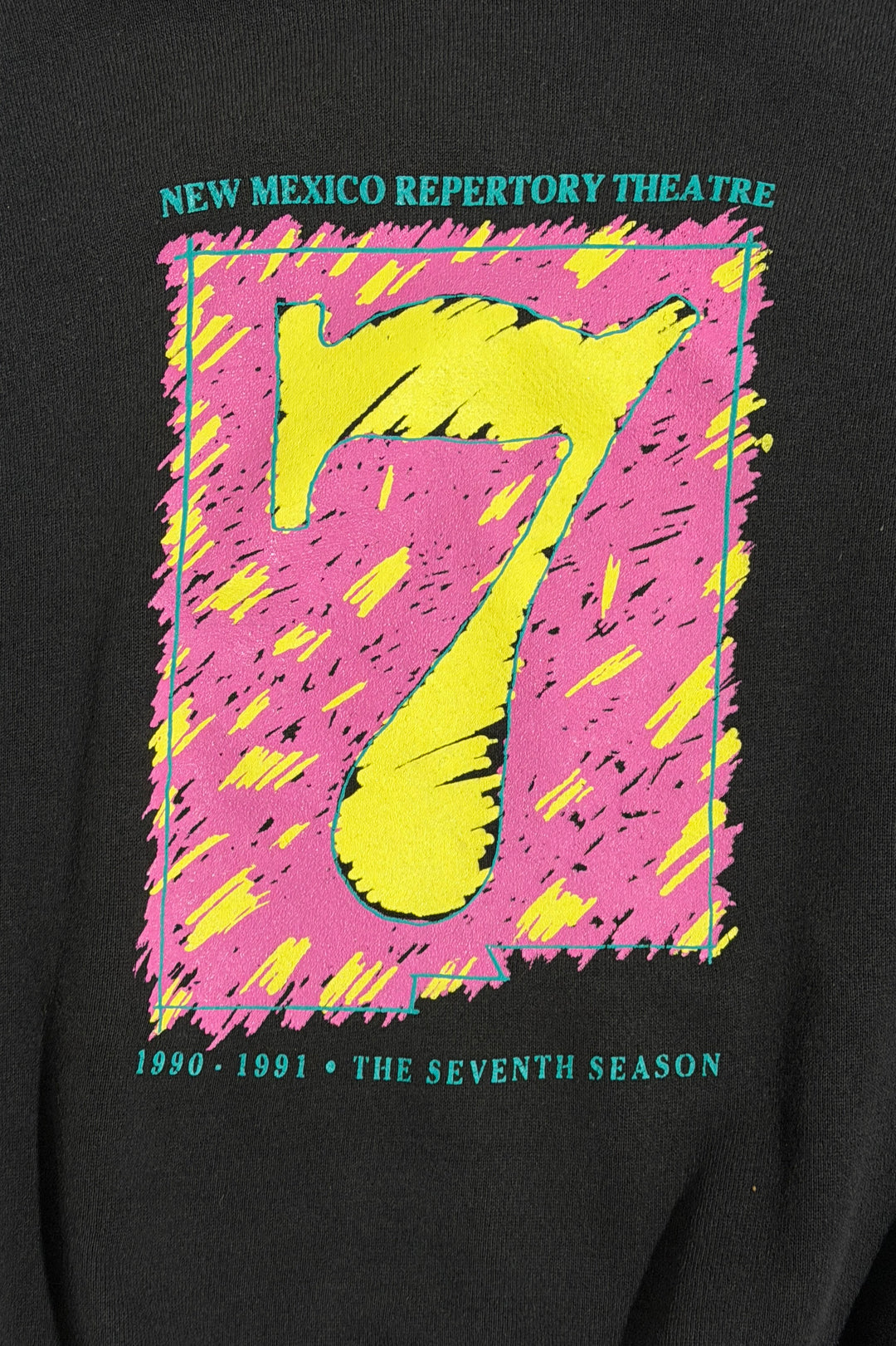 1990’S NEW MEXICO THEATER MADE IN USA FADED BLACK FLEECE RAGLAN SLEEVE L/S CREWNECK SWEATER LARGE
