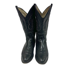 Load image into Gallery viewer, 1980’S PAN HANDLE SLIM MADE IN USA BLACK PYTHON LEATHER COWBOY BOOTS M11
