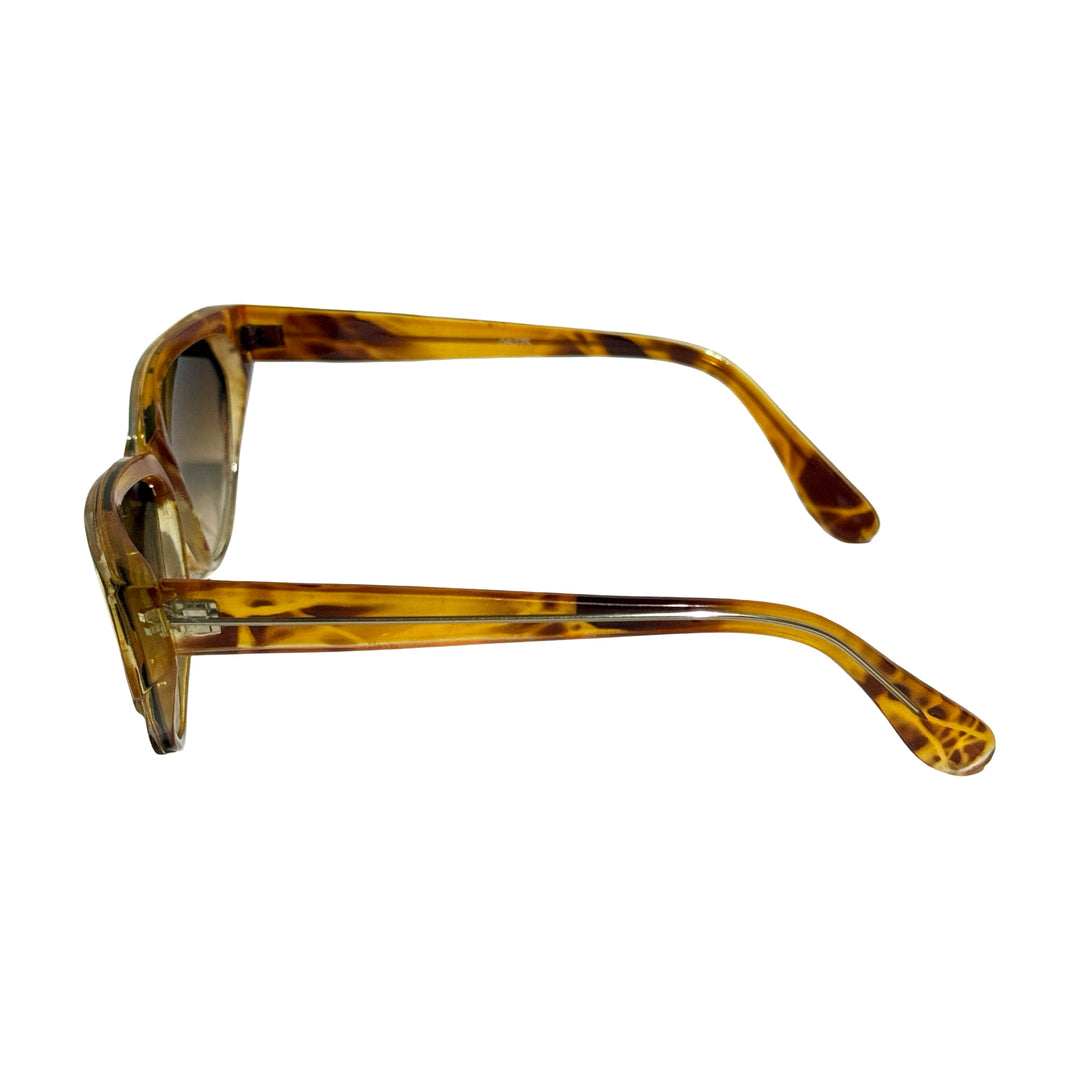 1990’S DEADSTOCK TRANSLUCENT TORTOISE SHELL ACETATE CAT EYE HAVANA GRADIENT LENSE SUNGLASSES