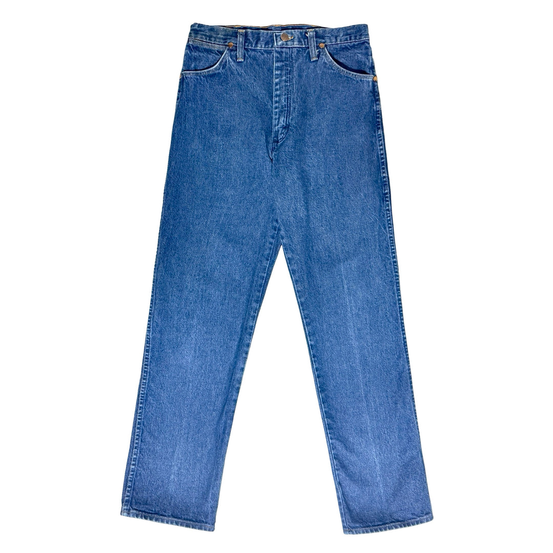 1990’S WRANGLER 13MWZ MADE IN USA DARK WASH COWBOY CUT DENIM JEANS 26 X 30