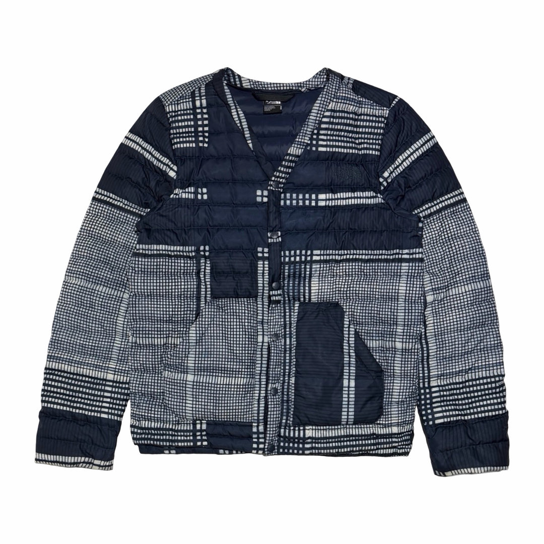 The North Face navy grid print down liner jacket front
