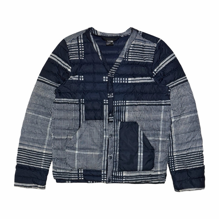 The North Face navy grid print down liner jacket front