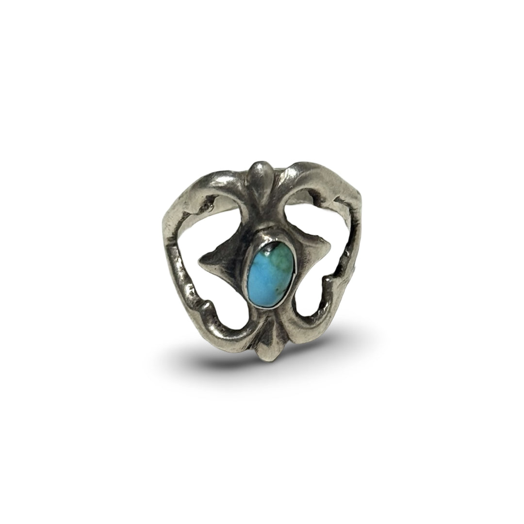 1960’S .925 NAVAJO SAND CASTED STERLING SILVER & TURQUOISE RING 9