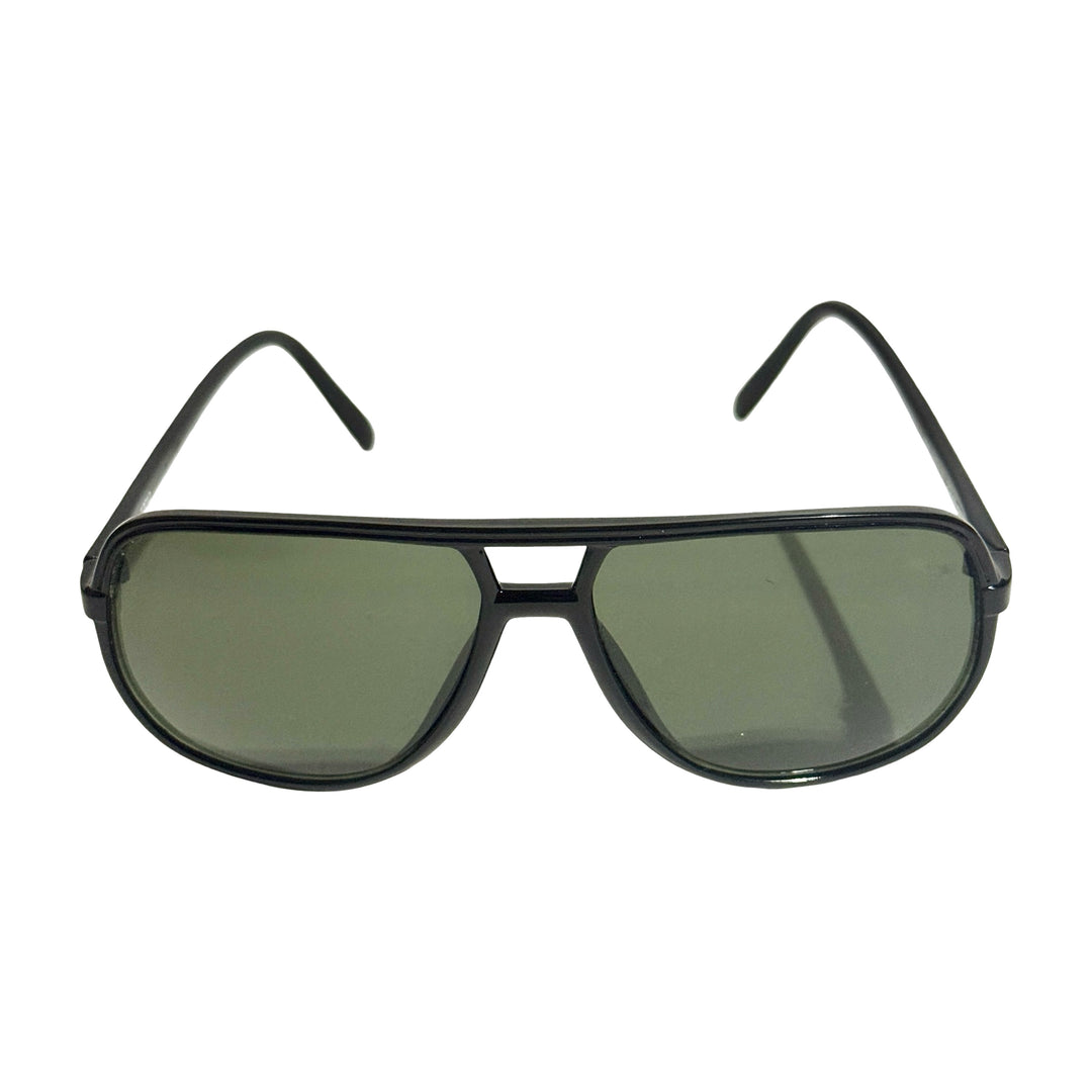 1970’S DEADSTOCK BLACK ACETATE FRAME SMOKE LENSES AVIATOR SUNGLASSES