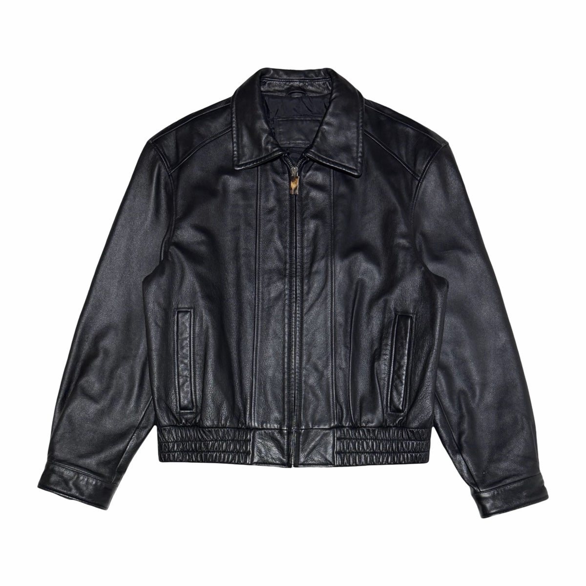 1990's black leather cropped bomber jacket large
