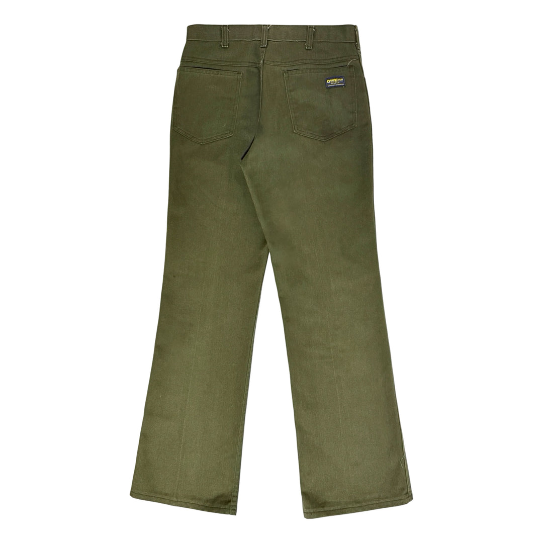1970’S OSH KOSH B’GOSH UNION MADE IN USA SANFORIZED OLIVE TWILL BOOTCUT WORKWEAR PANTS 32 X 32