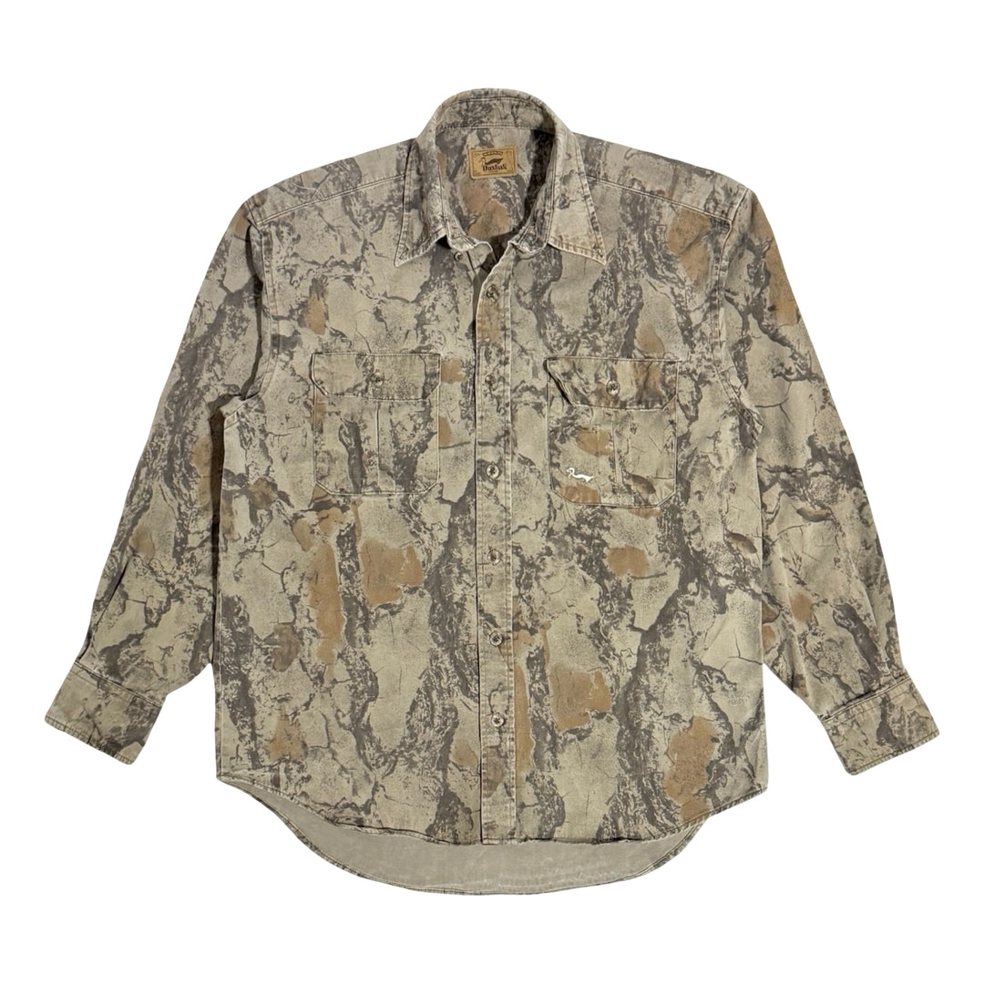 1990’S DUXBAK MADE IN USA HUNTING CAMO TWILL L/S B.D. SHIRT X-LARGE
