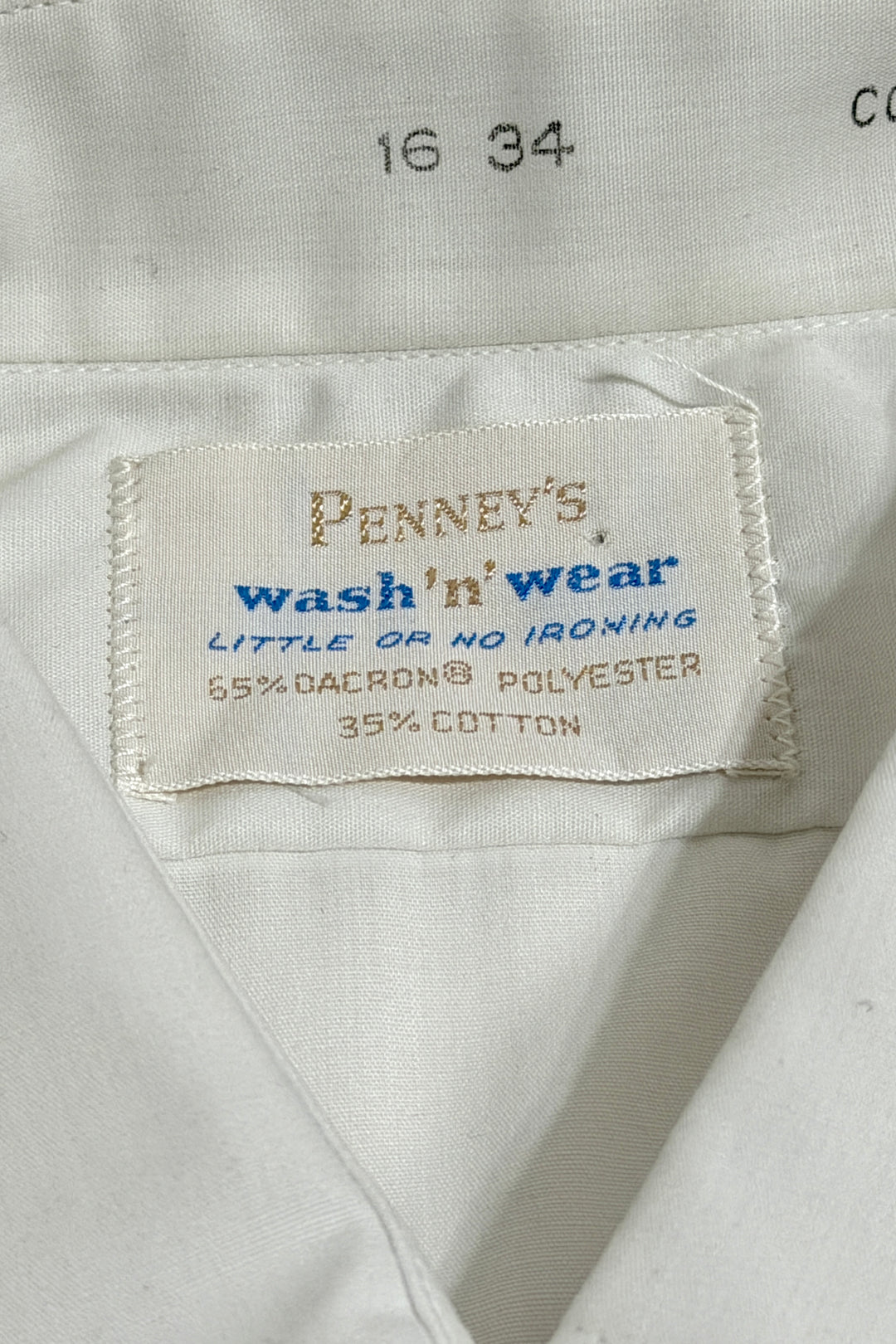 1960’S DEADSTOCK PENNEY’S WASH’N WEAR MADE IN USA WHITE SELVEDGE DRESS SHIRT X-LARGE
