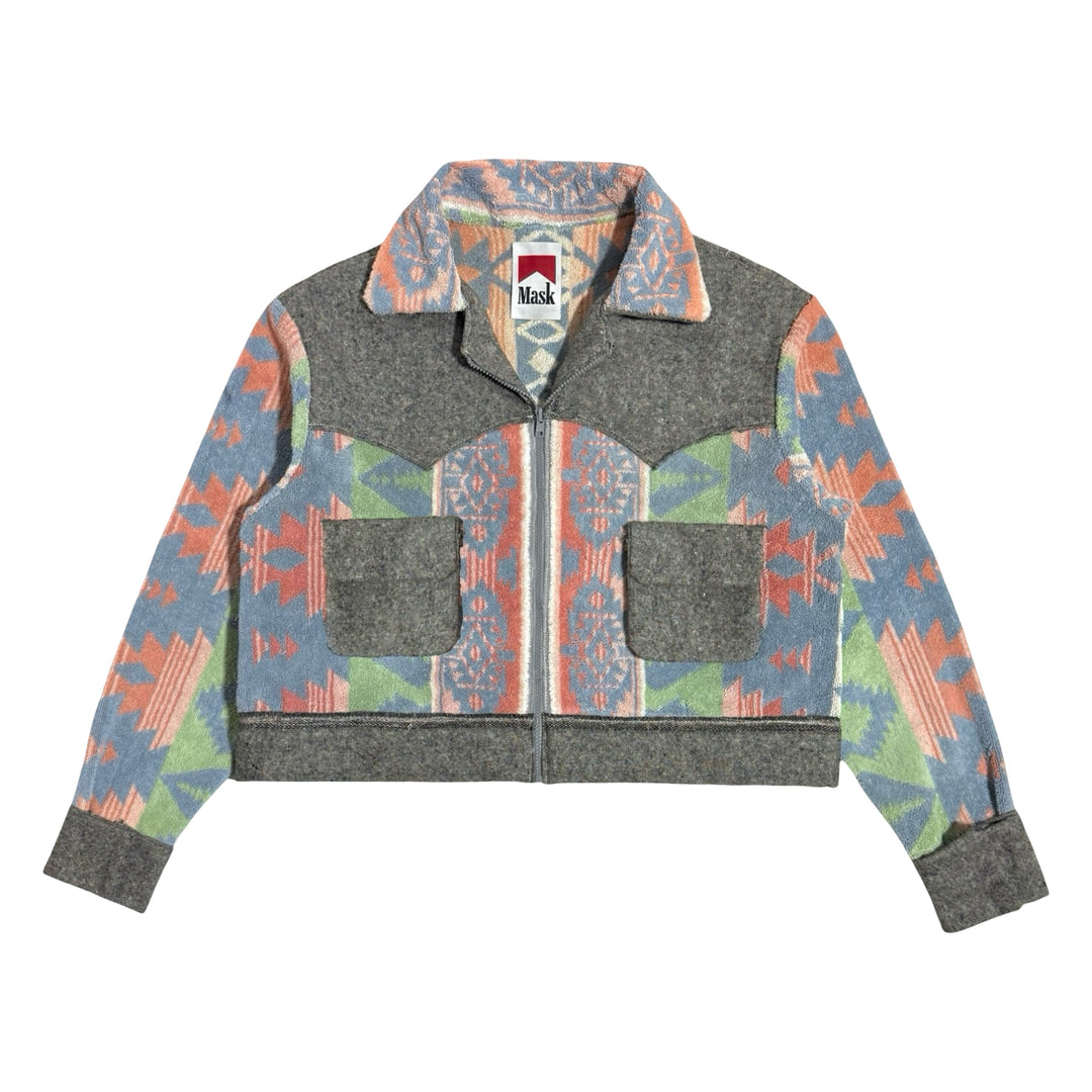 MASK HAND MADE IN SANTA FE POLO RALPH LAUREN TERRY CLOTH / FLECKED HARRIS TWEED CROPPED WESTERN JACKET LARGE