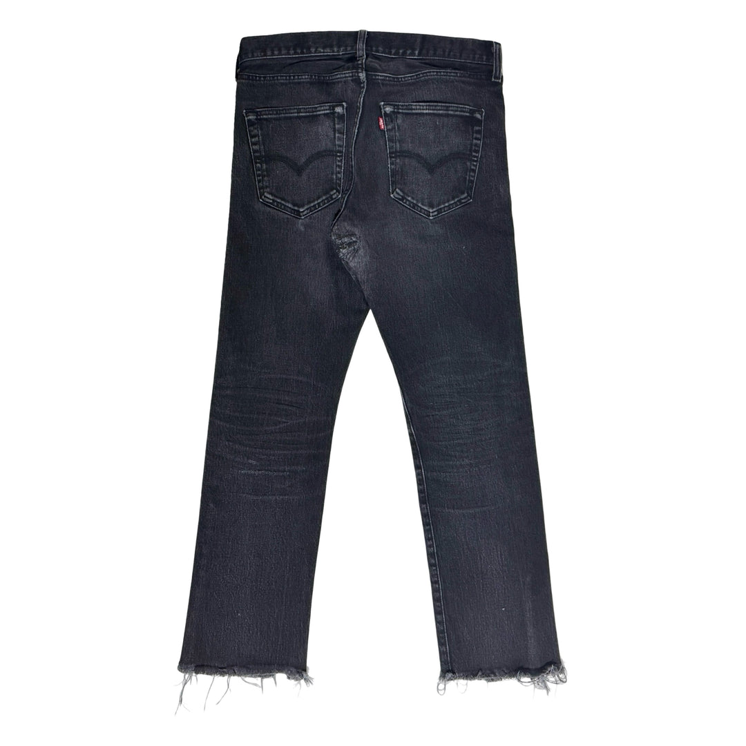 2000’S LEVI’S 501 THRASHED & REPAIRED FADED BLACK DENIM JEANS 30 X 28