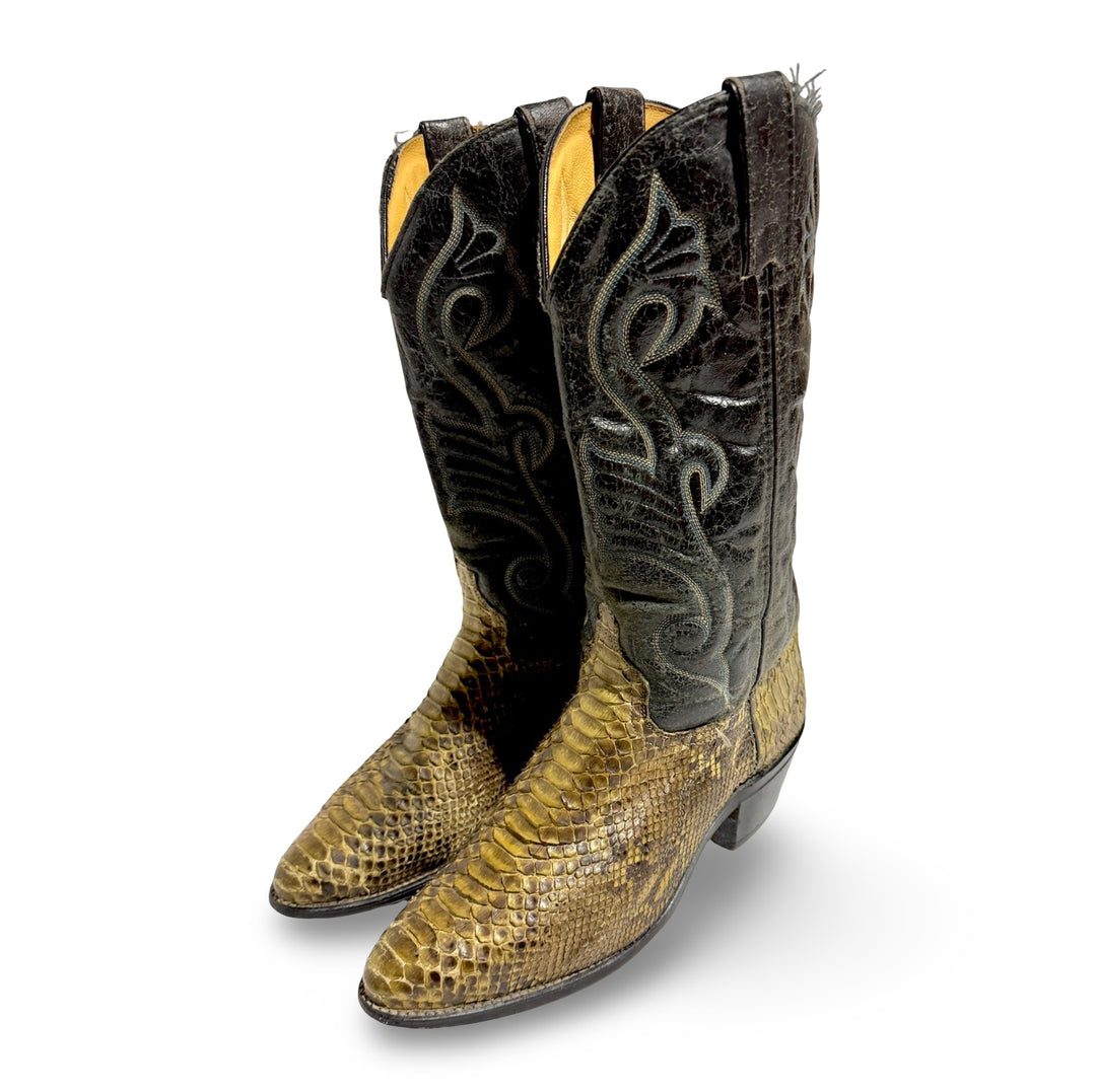 1980’S TEXAS MADE IN USA PYTHON LEATHER COWBOY BOOTS 9.5