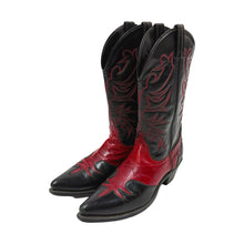 Cargar imagen en el visor de la galería, 1980’S LAREDO MADE IN USA BLACK &amp; RED POINTED TOE LEATHER COWBOY BOOTS 10
