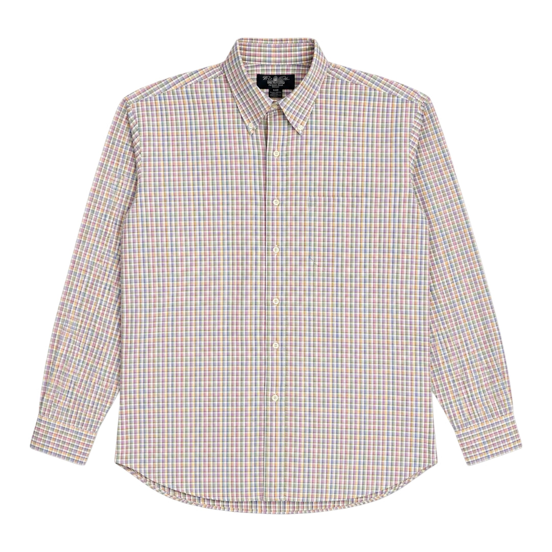 2000’S BROOKS BROTHERS COUNTRY CLUB MADE IN USA ITALIAN EGYPTIAN COTTON WOVEN GRADIENT OXFORD CLOTH L/S B.D. SHIRT LARGE