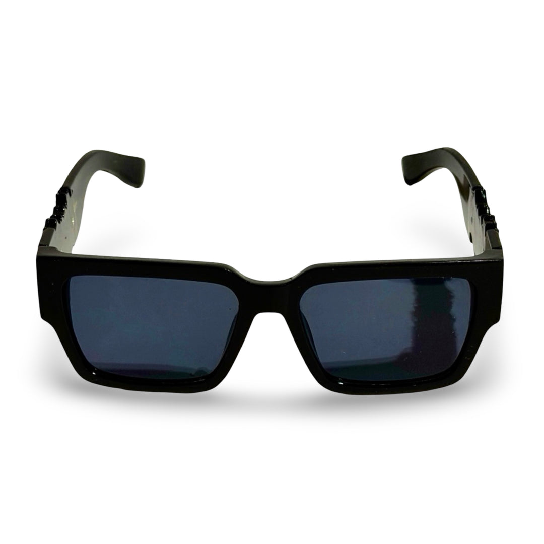 2000’S LOCS OLD ENGLISH THICK BLACK ACETATE WRAPAROUND FRAME WITH BLACK LENSE SUNGLASSES