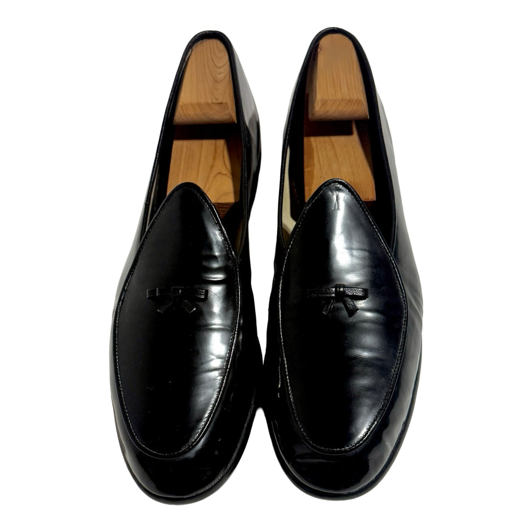 1980’S BELGIAN SHOES MADE IN BELGIUM PATENT LEATHER BOW TIE TUXEDO SLIPPERS US 11 / UK 12