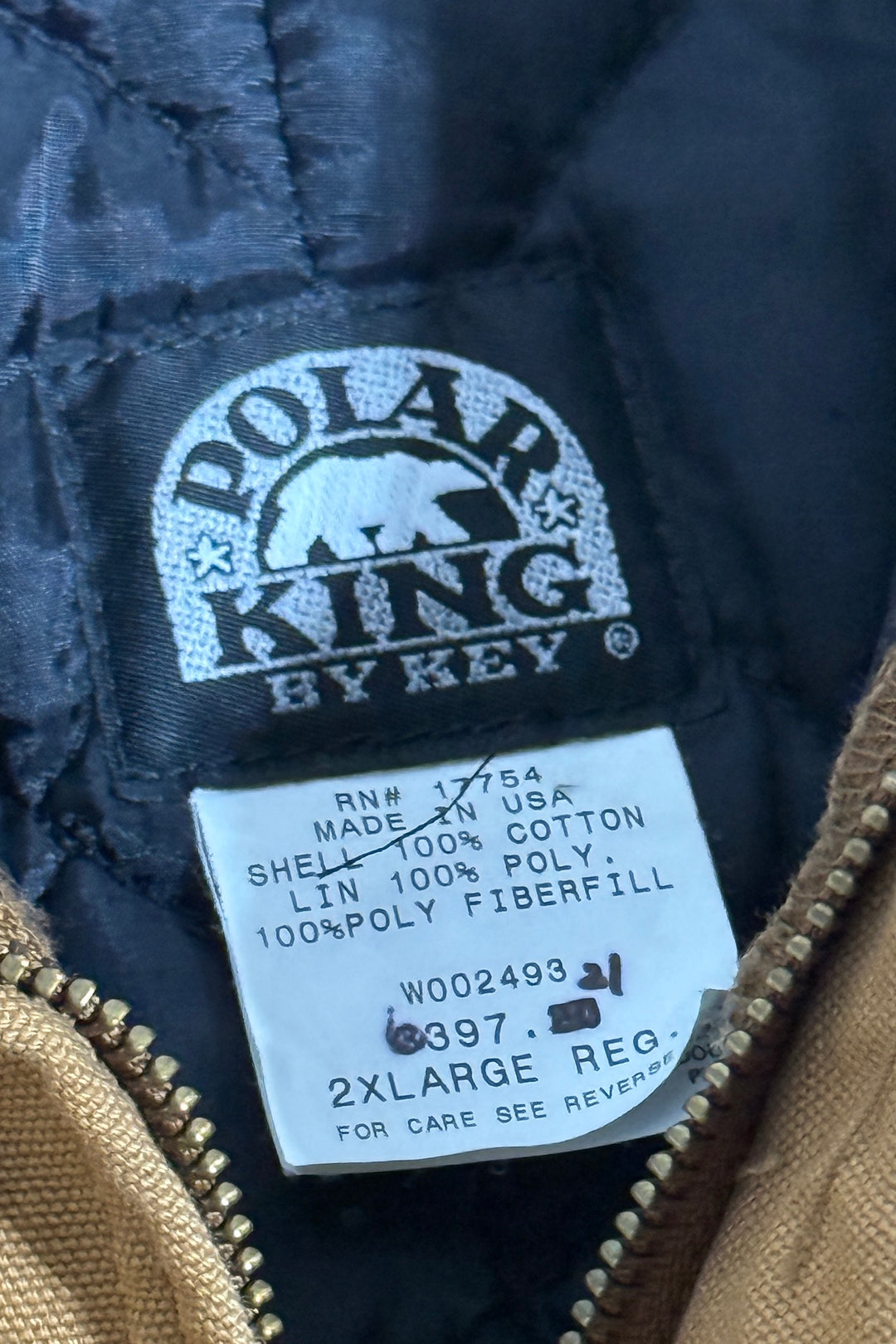 1990’S DEADSTOCK POLAR KING BY KEY MADE IN USA SUN FADED DUCK CANVAS WORKWEAR JACKET XXL