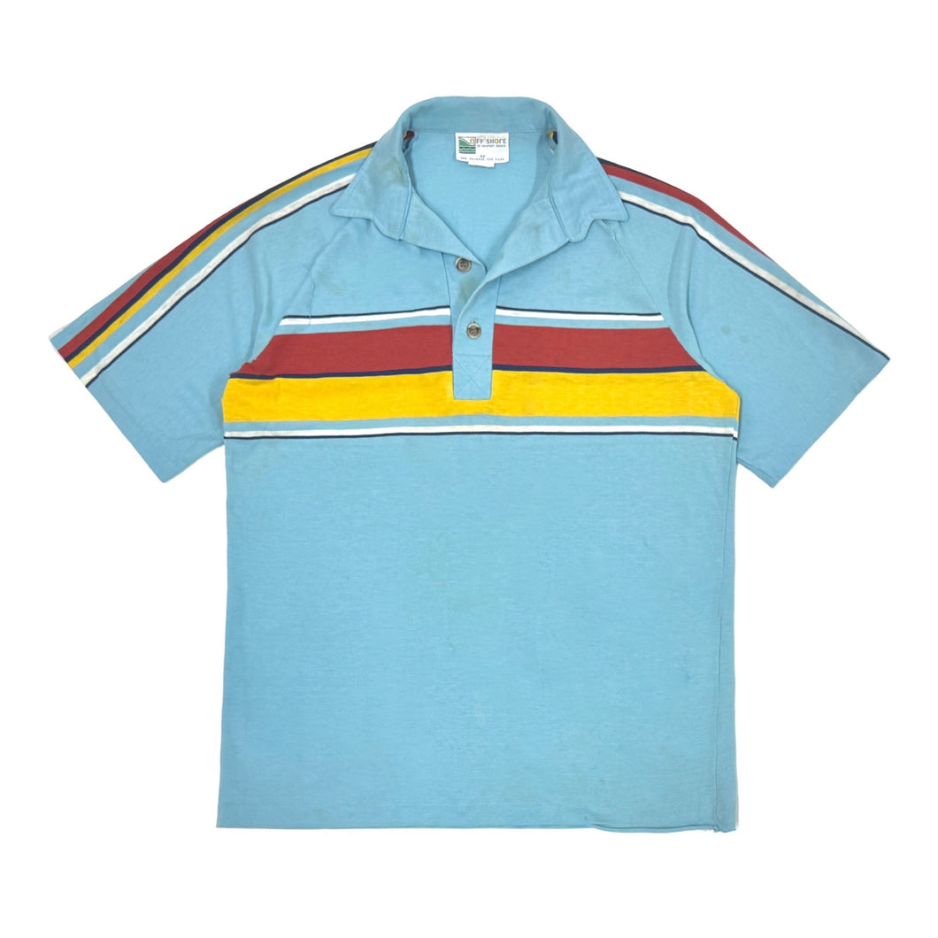 1980’S OFF SHORE NEWPORT BEACH MADE IN USA KNIT STRIPED S/S B.D. POLO SHIRT SMALL