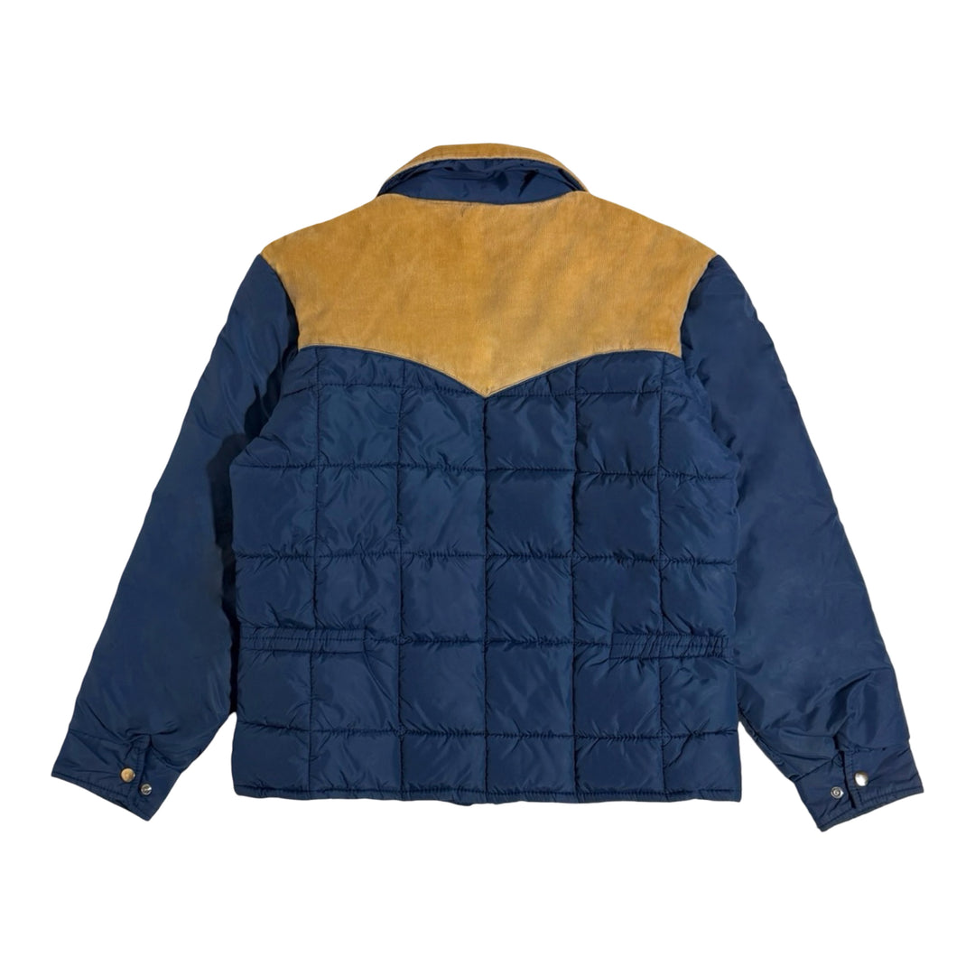 1970’S WALLS BLIZZARD PRUF®️ MADE IN USA CROPPED CORDUROY ACCENTED QUILTED WESTERN PUFFER JACKET LARGE