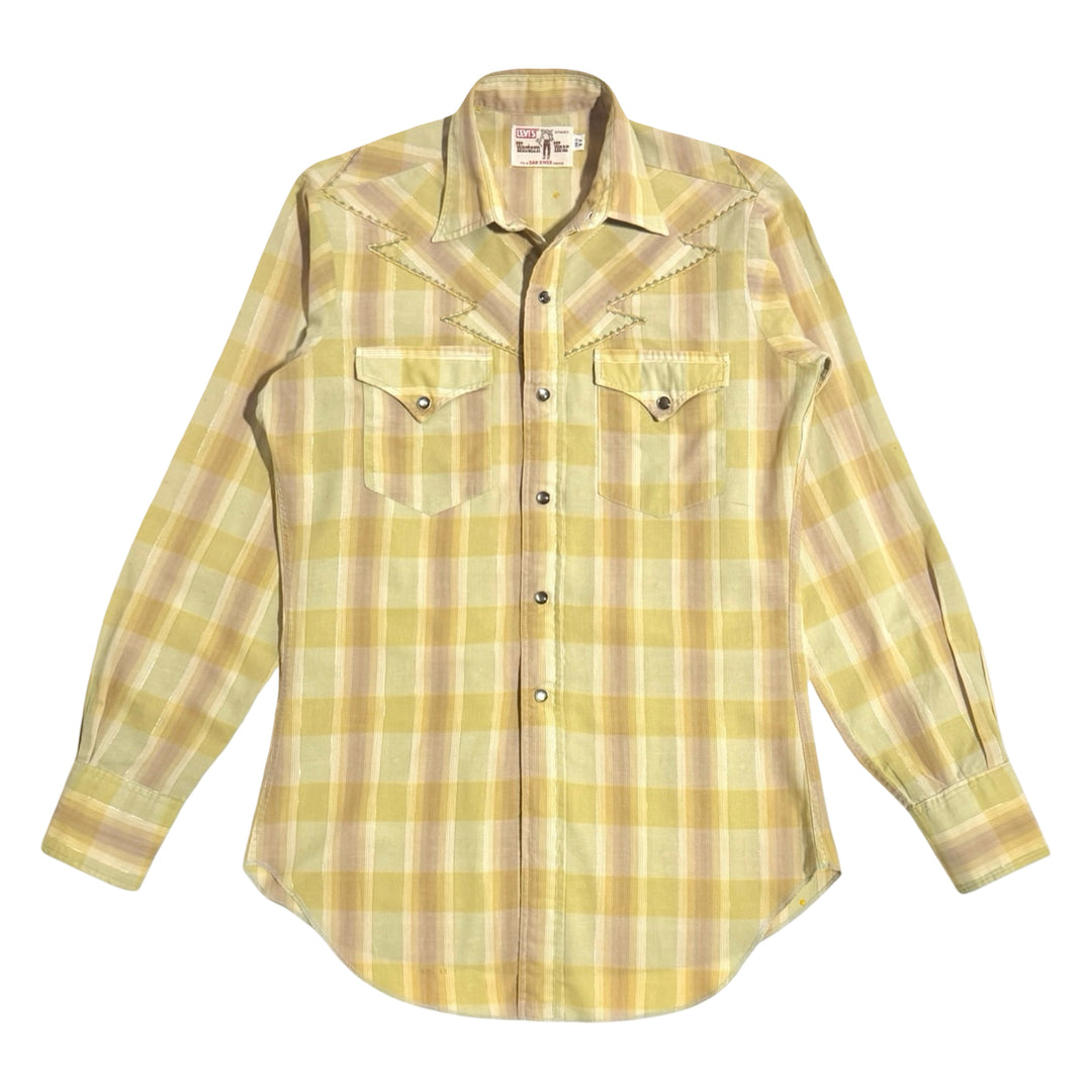 1950’S LEVI’S WESTERNWEAR MADE IN USA PLAID ARROW YOKE WESTERN PEARL SNAP L/S SHIRT LARGE