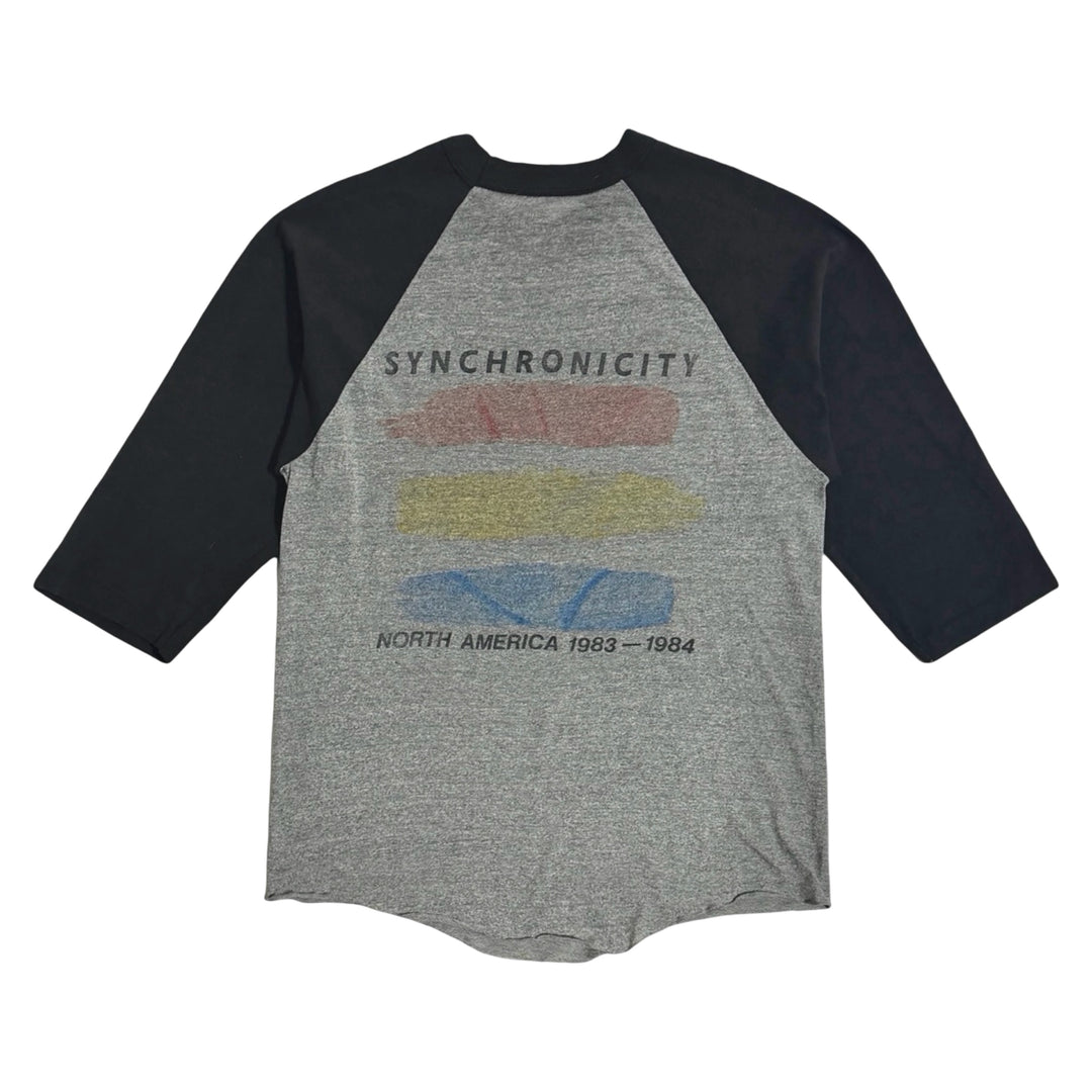 1980’S The Police Synchronicity 1983-1984 NORTH AMERICAN Tour MADE IN USA FADED BLACK &amp; GRAY Raglan 3/4 SLEEVE Baseball T-SHIRT X-LARGE⁠