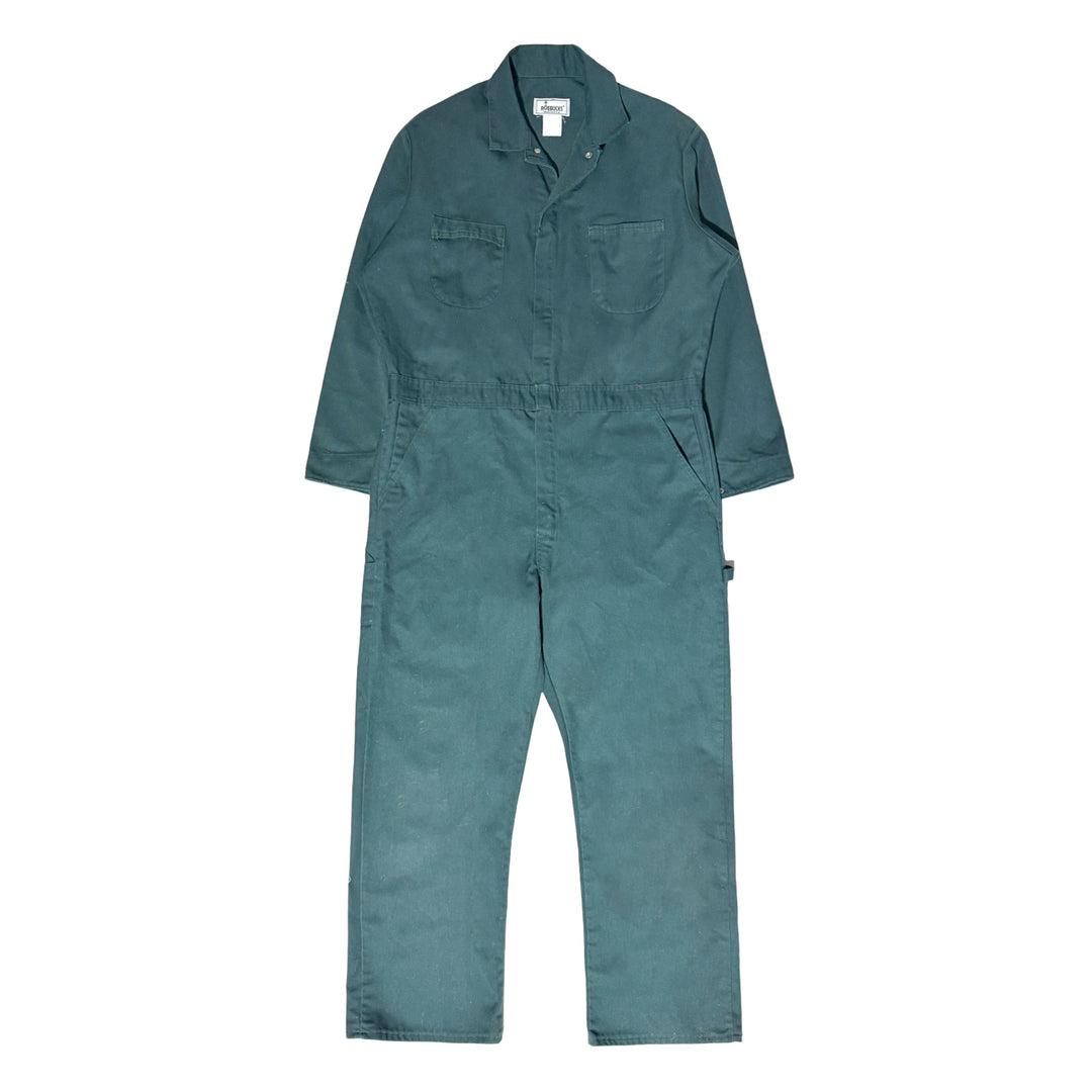 1980’S SEARS ROEBUCKS MADE IN USA TWILL WORKWEAR GREEN COVERALLS X-LARGE
