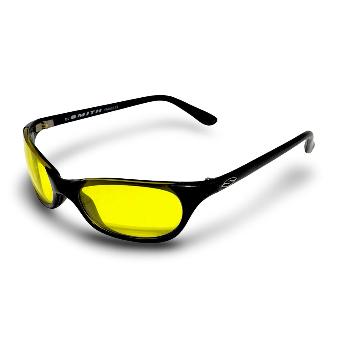 2000’S SMITH MADE IN FRANCE TOASTER BLACK FRAME BLUE BLOCKING YELLOW LENSE WRAPAROUND SUNGLASSES
