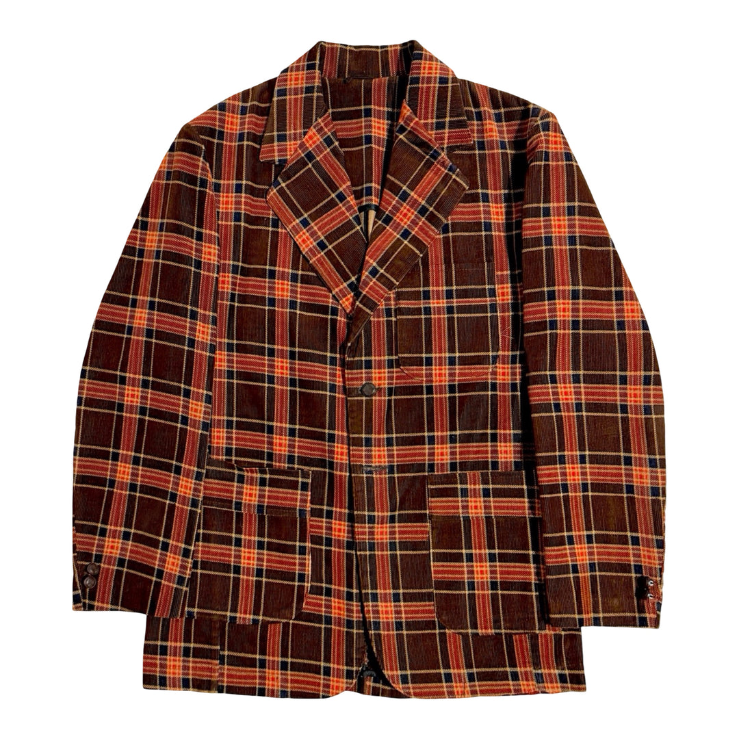 1960’S THE PIPER MADE IN USA PLAID CORDUROY WIDE LAPEL BLAZER SUIT JACKET 44R