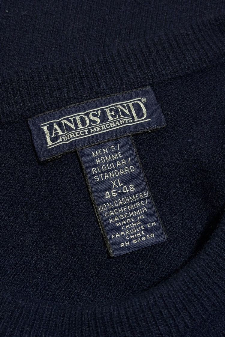 1990's Lands End navy cashmere cropped crewneck sweater x-large