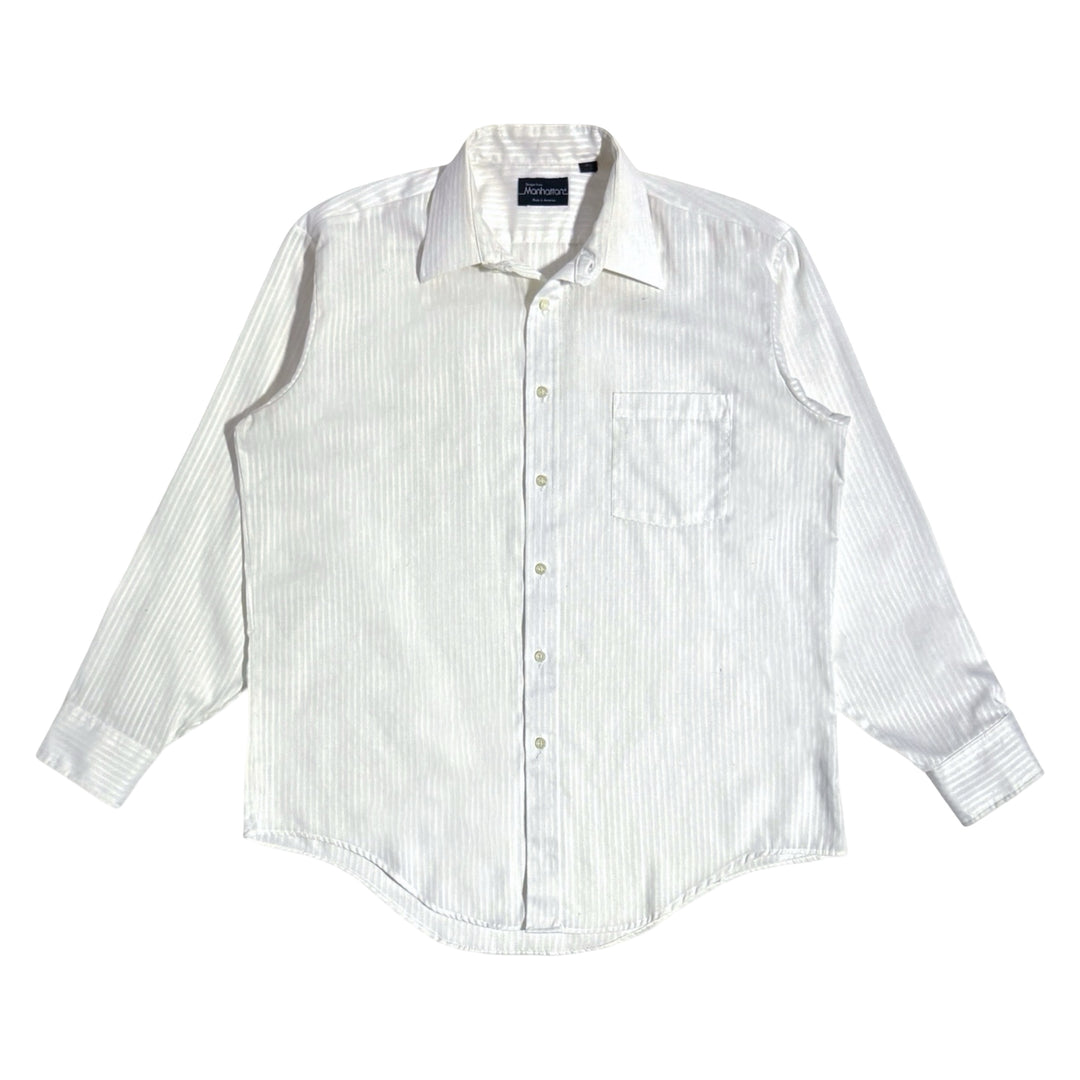 1970’S MANHATTAN MADE IN USA WHITE STRIPE DISCO L/S B.D. SHIRT X-LARGE