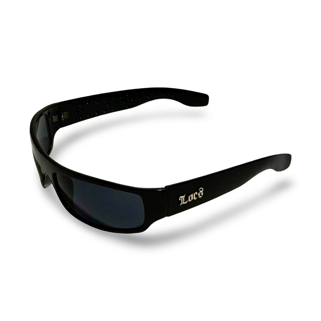 2000’S LOCS THICK BLACK ACETATE WRAPAROUND FRAME WITH BLACK LENSE SUNGLASSES