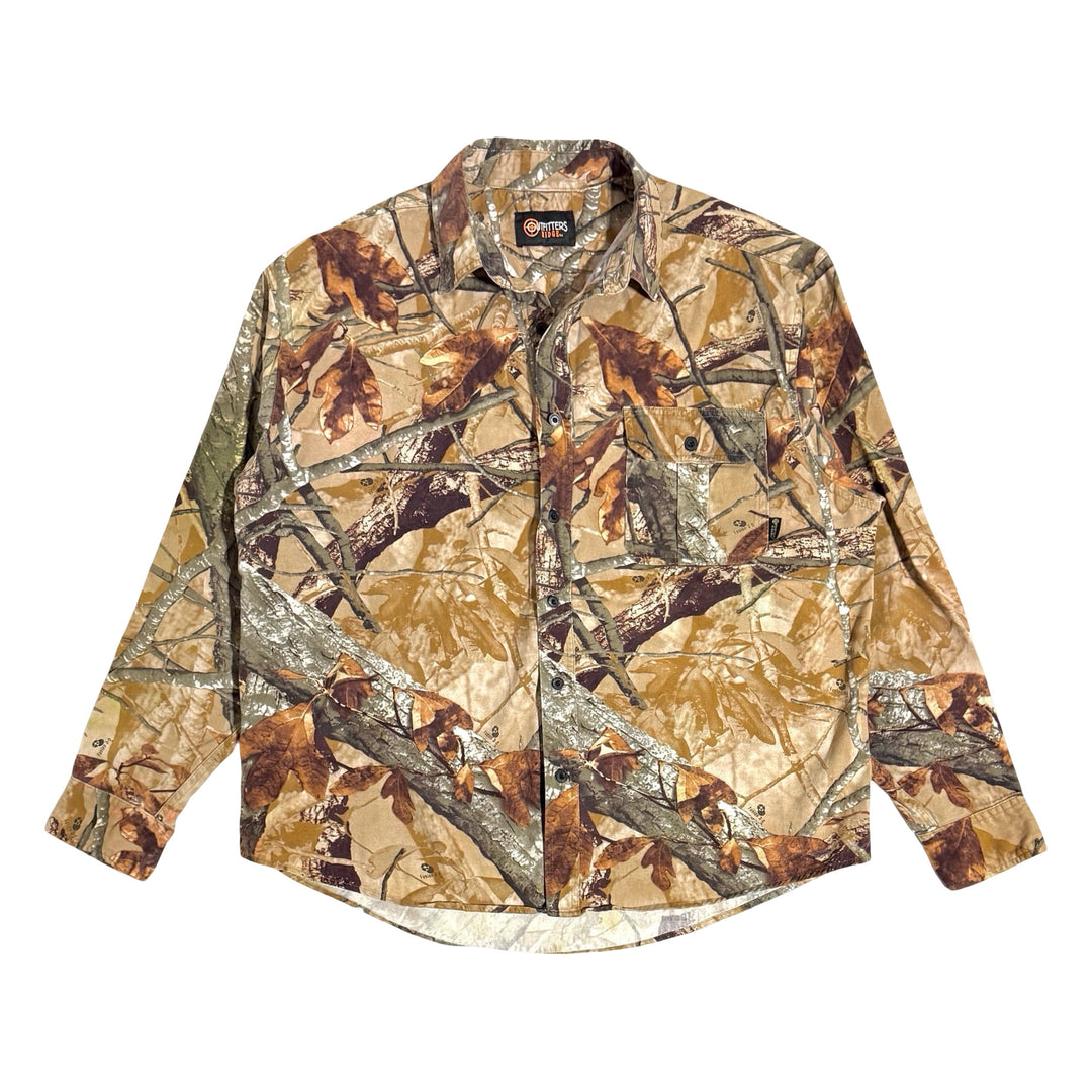 1990’S OUTFITTER’S RIDGE MADE IN USA HUNTING CAMO TWILL L/S B.D. SHIRT X-LARGE