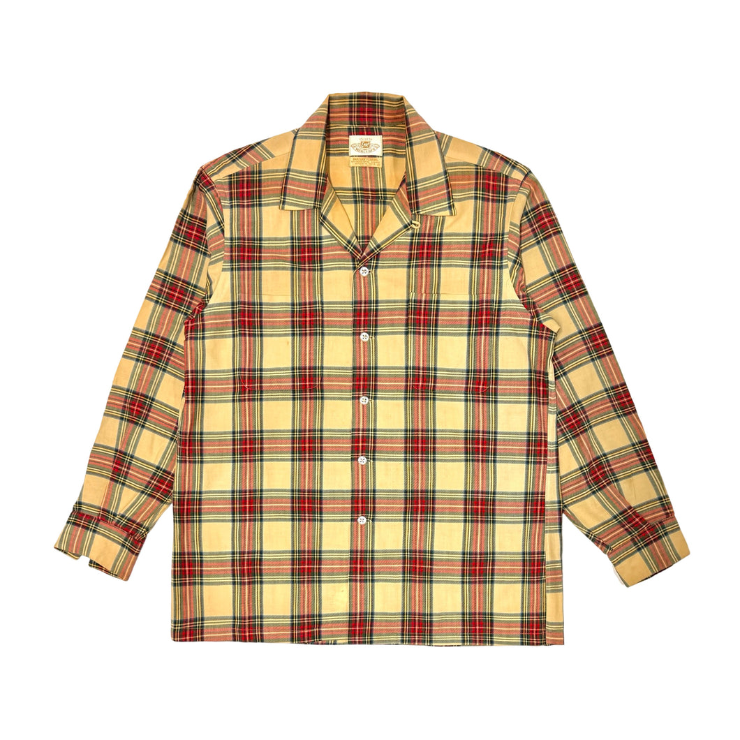 1960’S ENRO MADE IN USA PLAID DARCURA WOOL & COMBED COTTON FLANNEL LOOP COLLAR L/S B.D. SHIRT LARGE