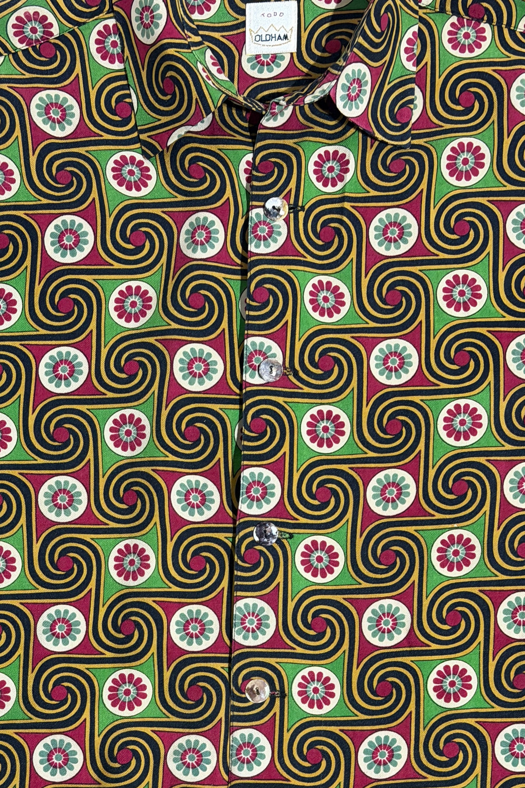 1990’S TODD OLDHAM MADE IN USA 70’S PSYCHEDELIC PRINT COTTON GABARDINE OVERSIZED L/S B.D. SHIRT X-LARGE