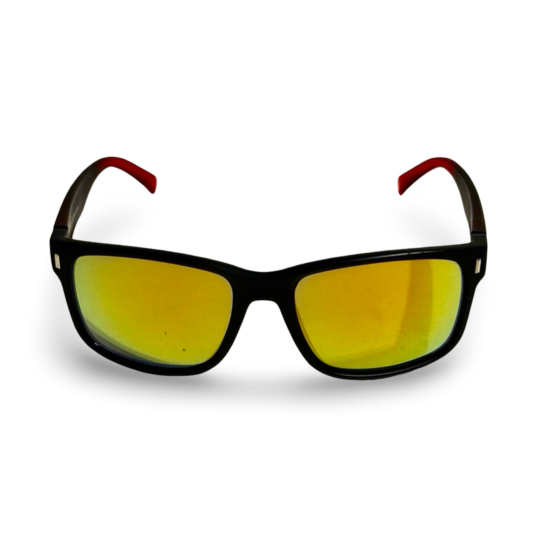 2000’S LOCS BLACK WITH RED FADE ACETATE WAYFARER FRAME WITH REFLECTIVE YELLOW LENSE SUNGLASSES