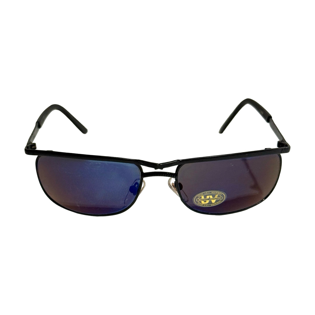 1990’S DEADSTOCK WRAPAROUND BLACK WIRE FRAME BLUE/PURPLE LENSE SUNGLASSES
