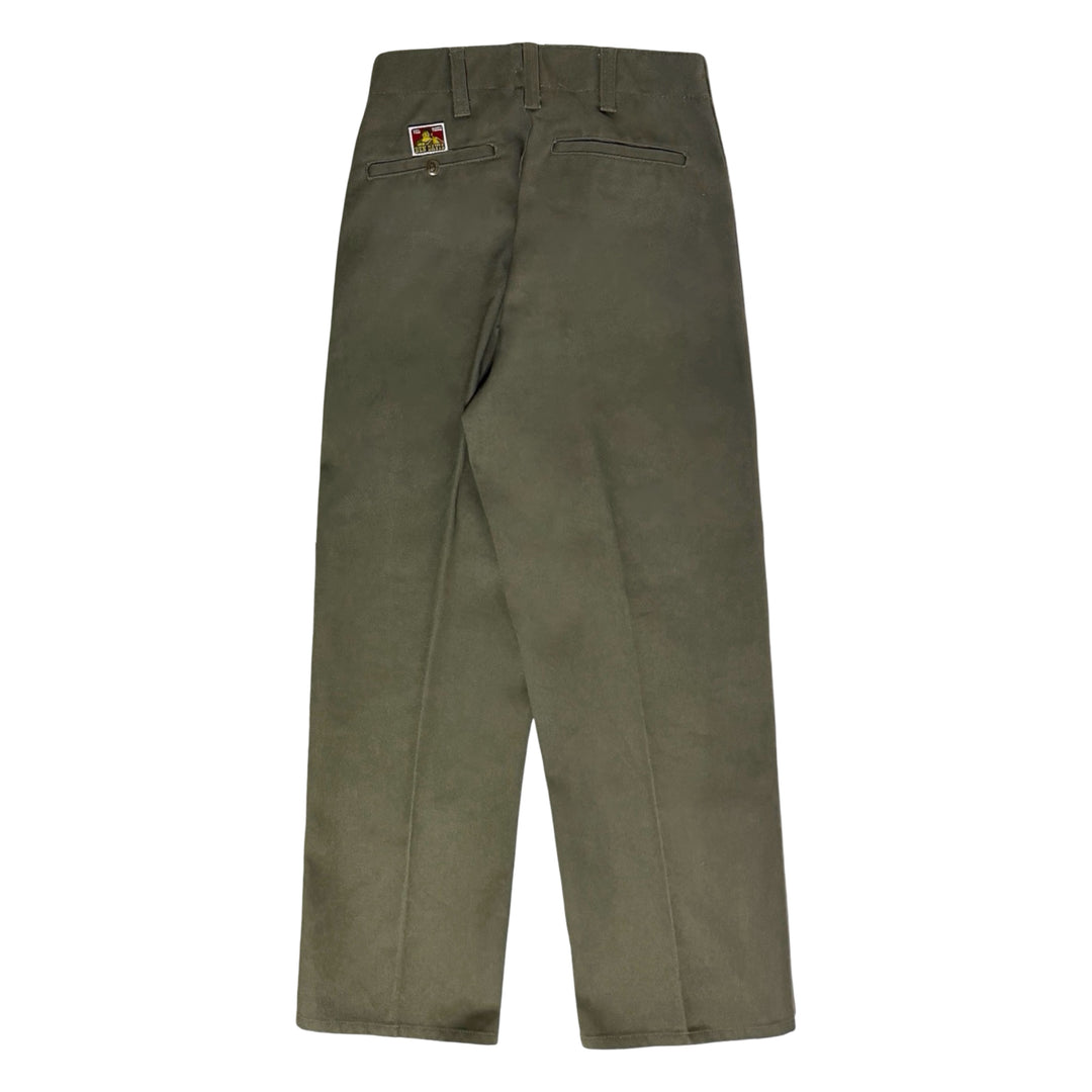 1990’S BEN DAVIS MADE IN USA GREEN TWILL WIDE LEG FROG POCKET WORKWEAR CHINO PANTS 32 X 32