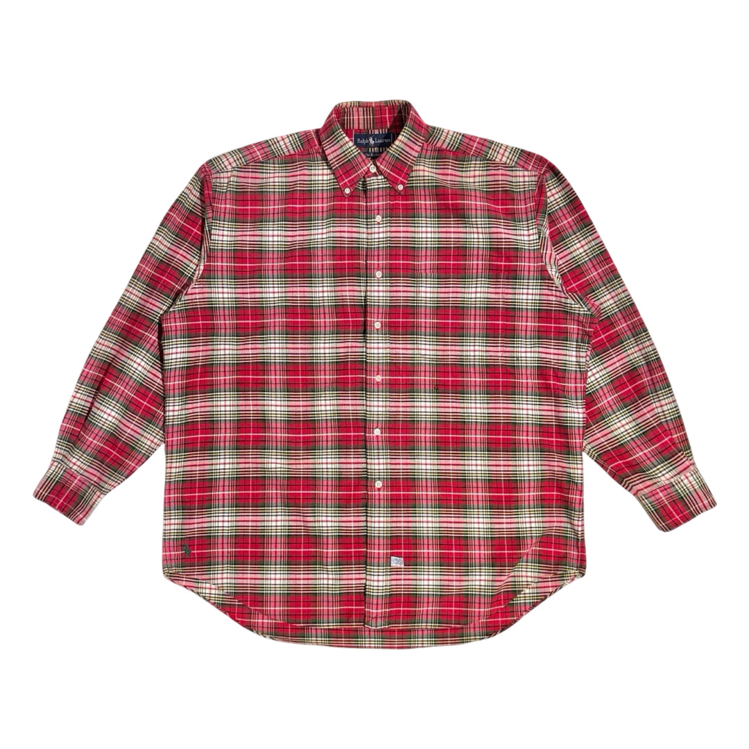 1990’S POLO RALPH LAUREN “THE BIG OXFORD” PLAID L/S OXFORD CLOTH B.D. SHIRT X-LARGE