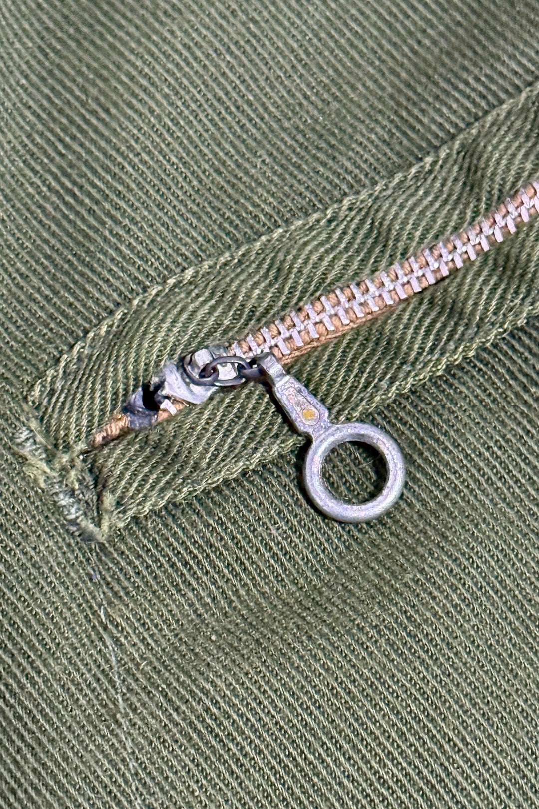 1960’S KEY IMPERIAL MADE IN USA CROPPED QUILTED LINER FADED ARMY GREEN TWILL WORKWEAR JACKET LARGE