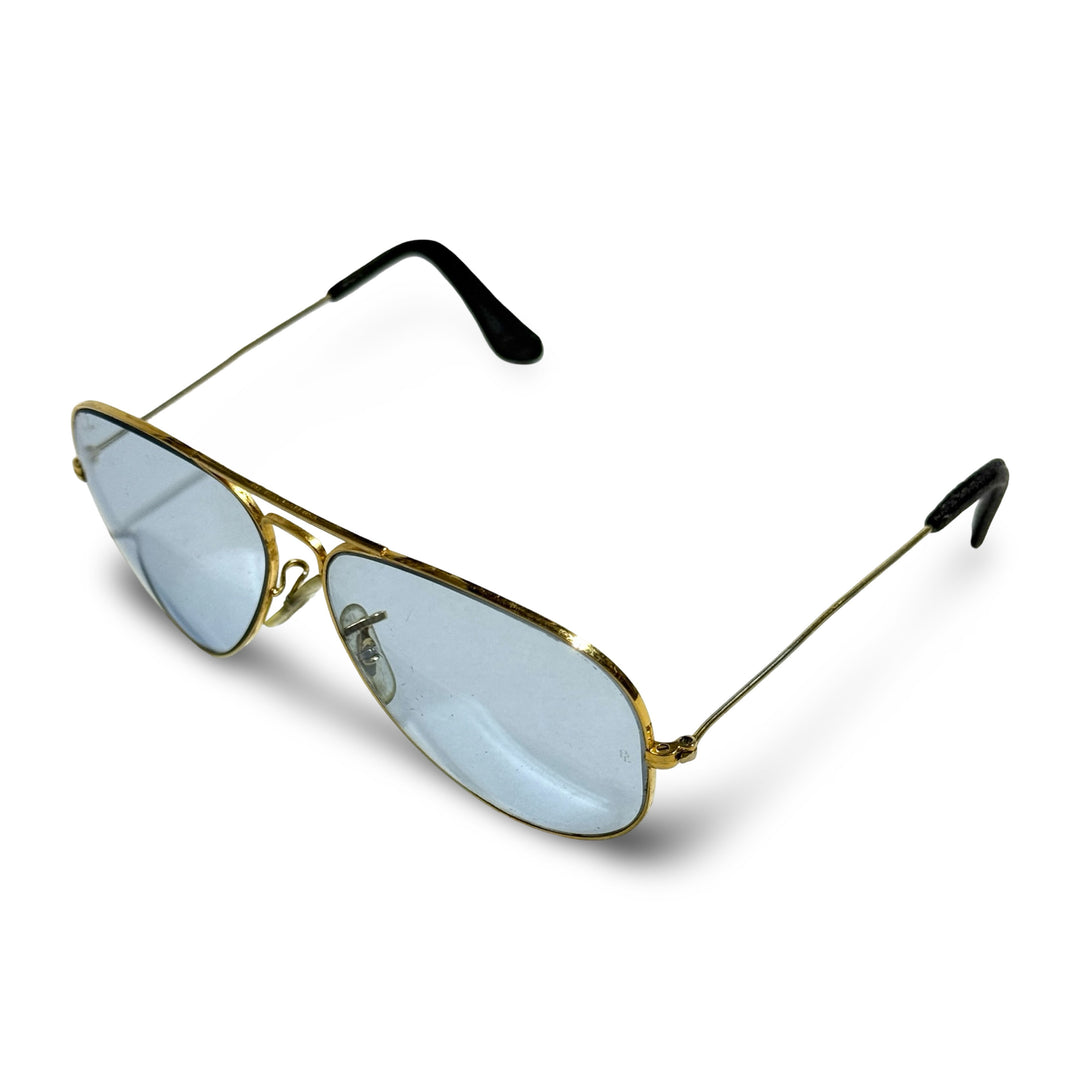 1970’S B&L RAY-BAN MADE IN USA GOLD FRAME BLUE LENSE AVIATOR SUNGLASSES