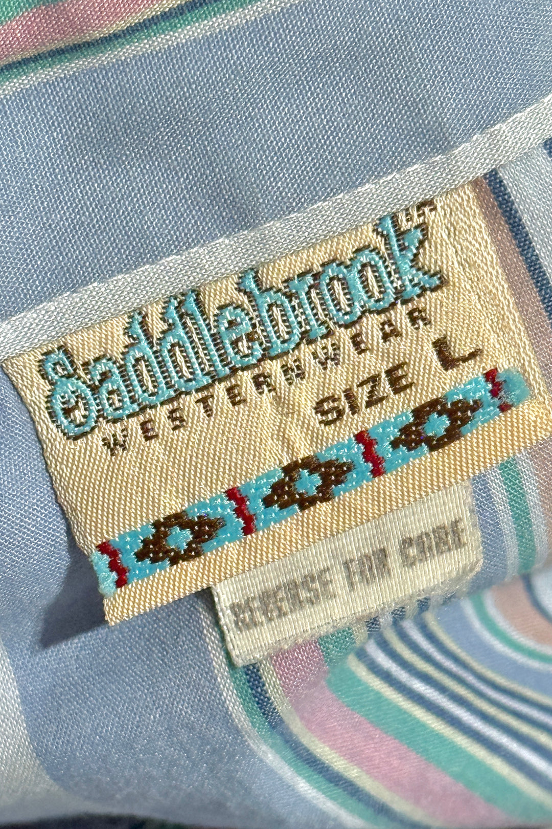 1990’S SADDLEBROOK WESTERNWEAR MADE IN USA STRIPED WESTERN PEARL SNAP S/S B.D. SHIRT LARGE