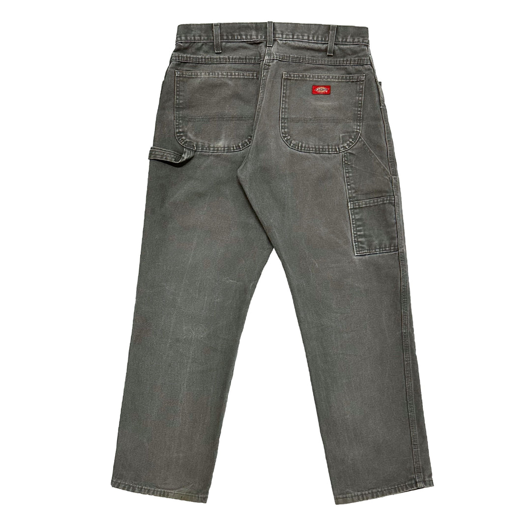 1990’S DICKIES FADED CANVAS DARK GREY CARPENTER PANTS 34 X 30