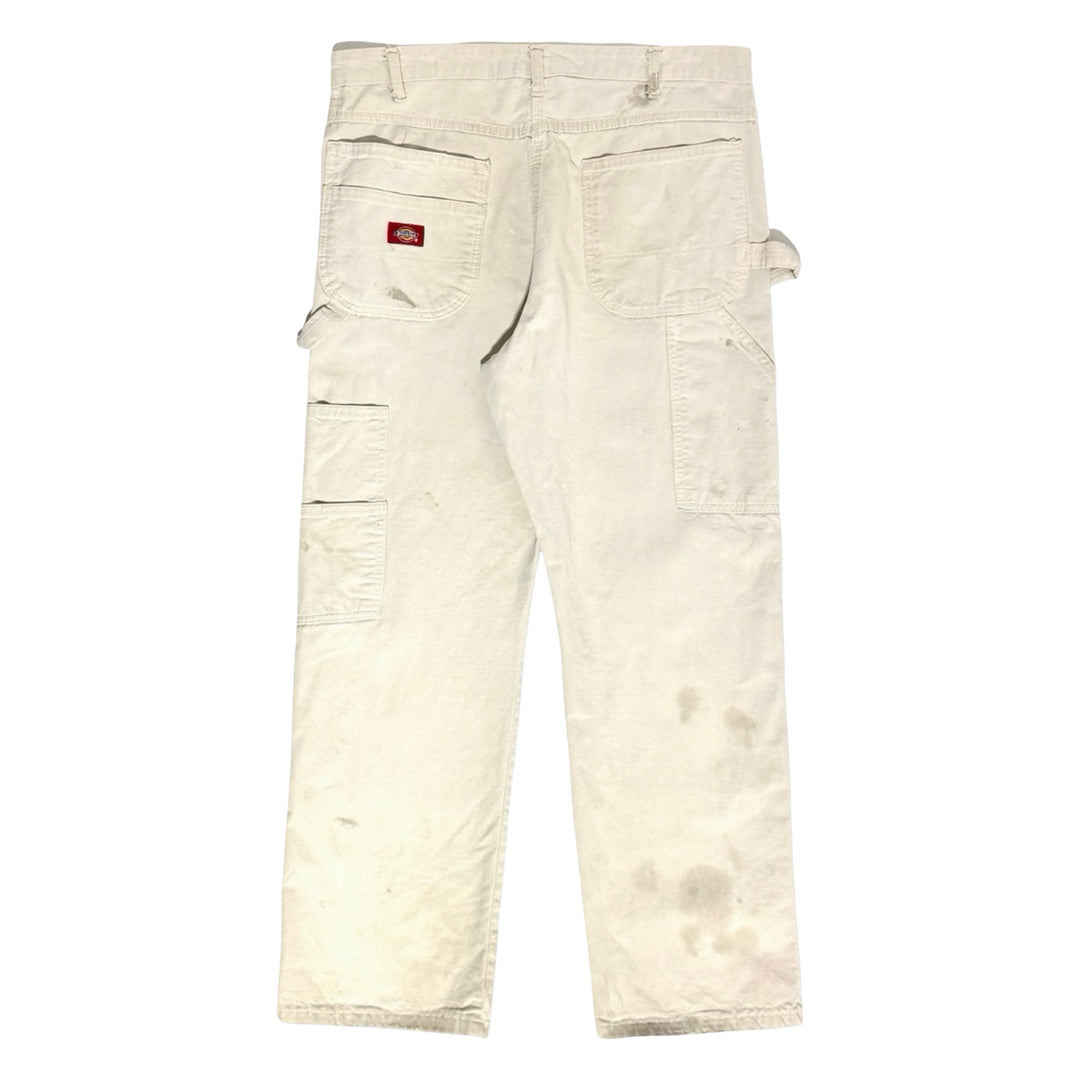 1990’S DICKIES THRASHED WHITE DOUBLE KNEE CARPENTER PAINTER PANTS 36 X 28