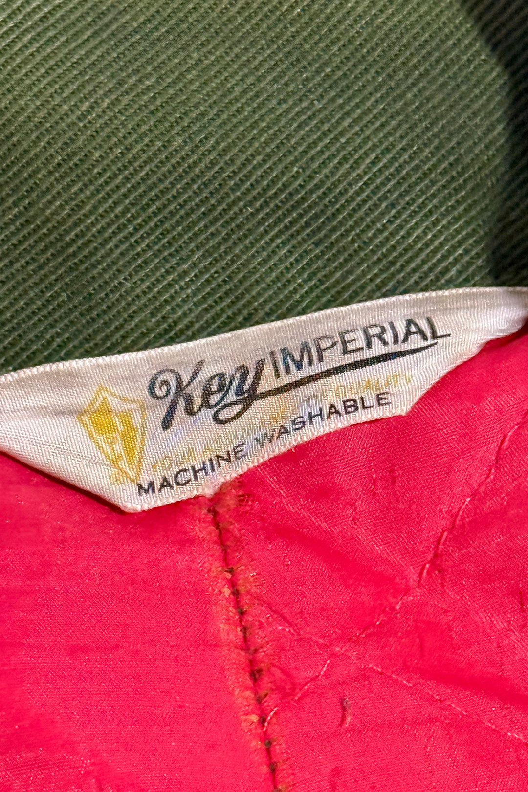 1960’S KEY IMPERIAL MADE IN USA CROPPED QUILTED LINER FADED ARMY GREEN TWILL WORKWEAR JACKET LARGE