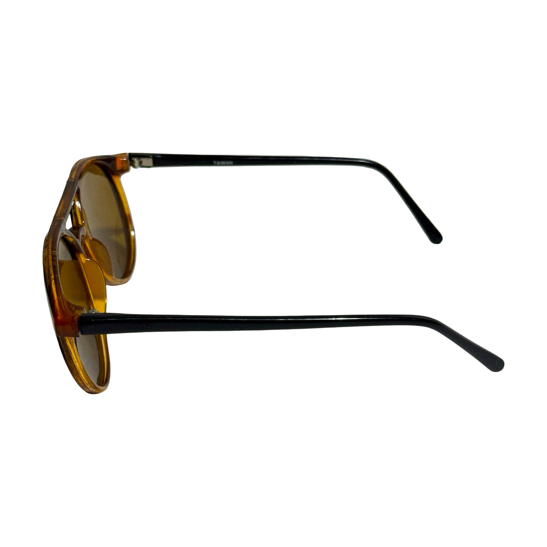 1980’S DEADSTOCK PANTO BROW BAR TORTOISE SHELL AVIATOR HAVANA LENSE SUNGLASSES