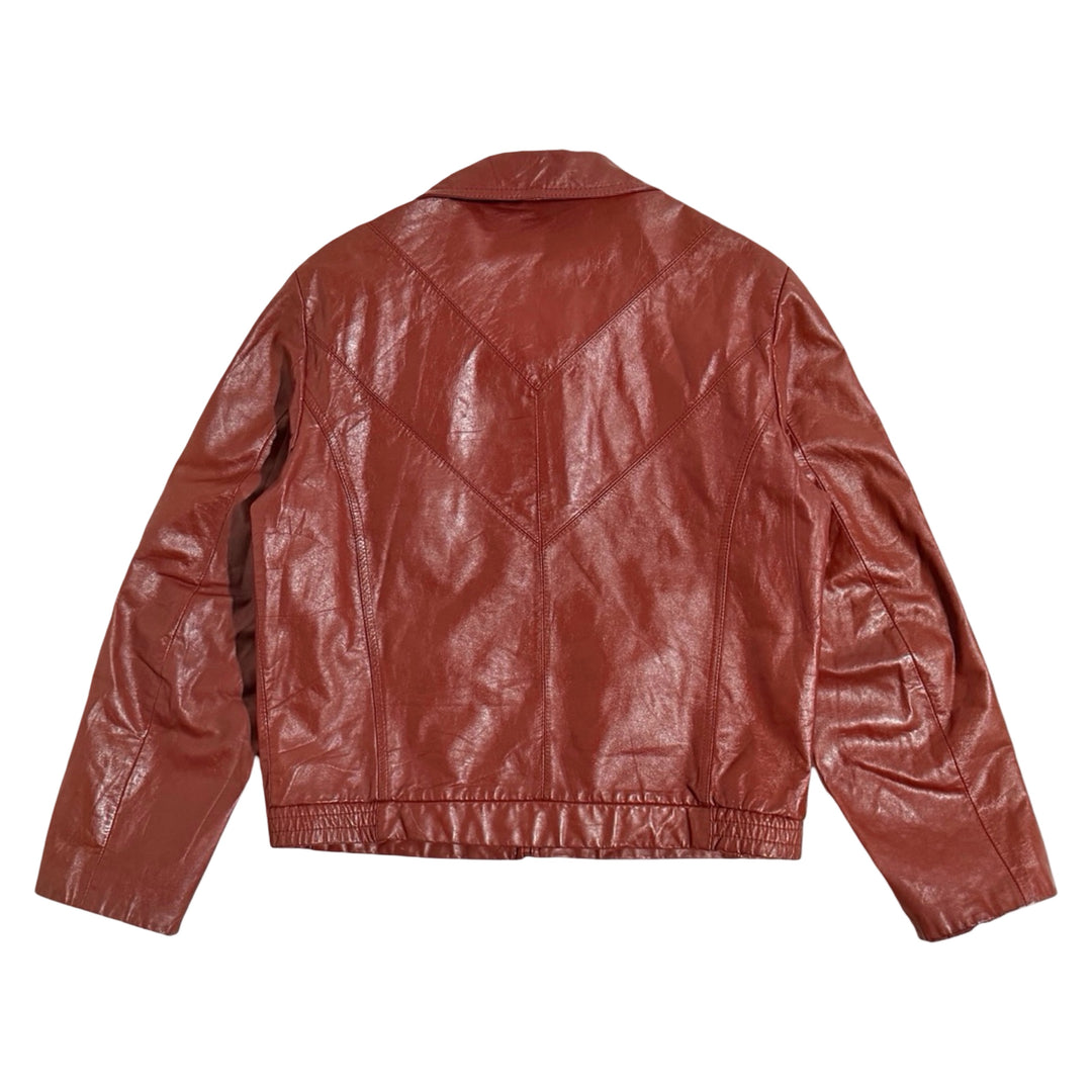 1970’S VAN CORT MADE IN USA CROPPED OXBLOOD WESTERN CHEVRON LEATHER JACKET LARGE