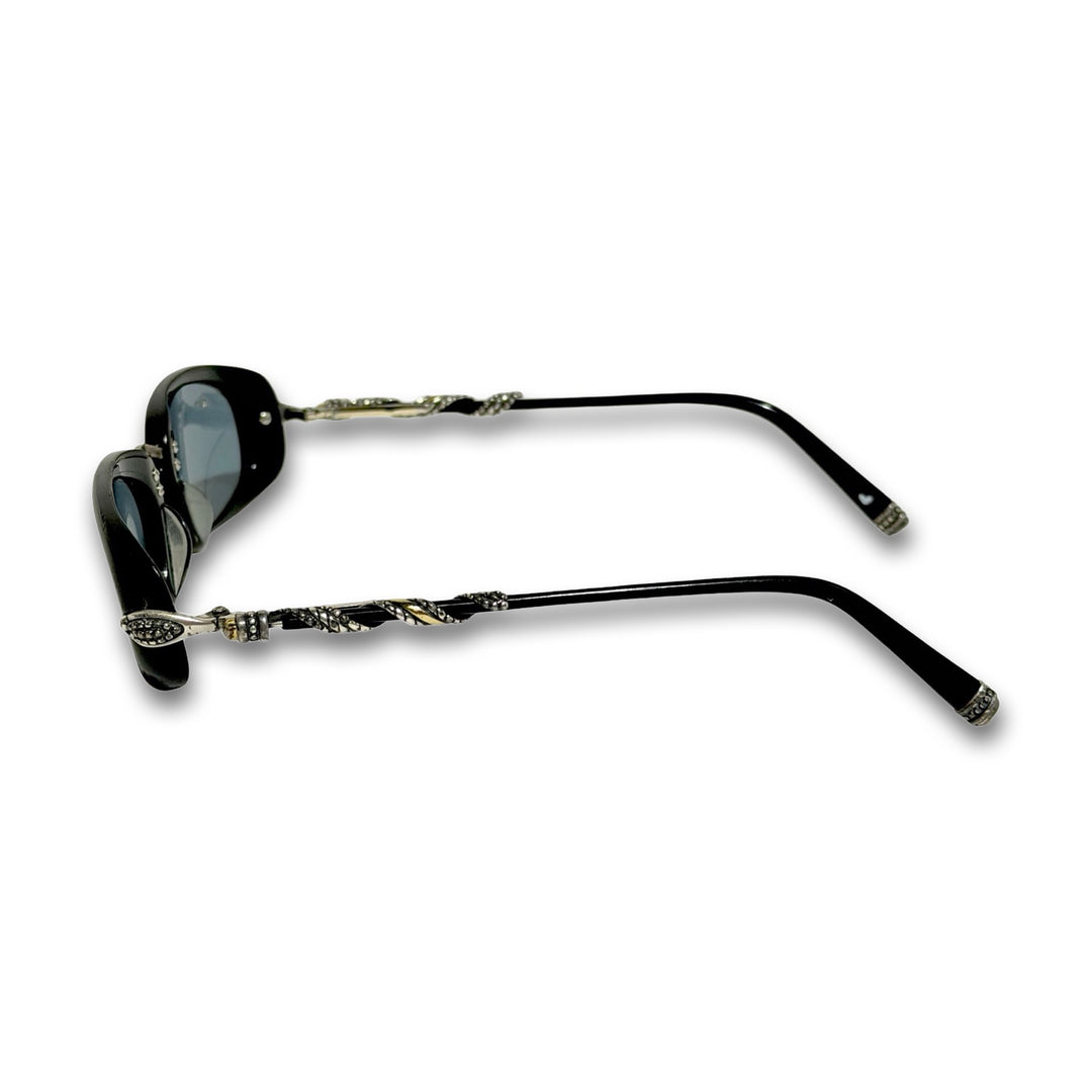 1980’S NEW WAVE BLACK & SILVER ACCENTED FRAME BLUE LENS SUNGLASSES